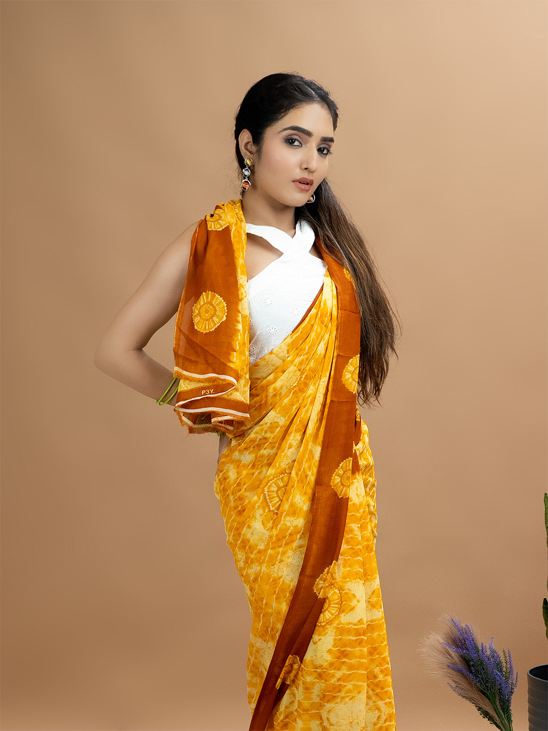 Abstract Powder Crepe Saree