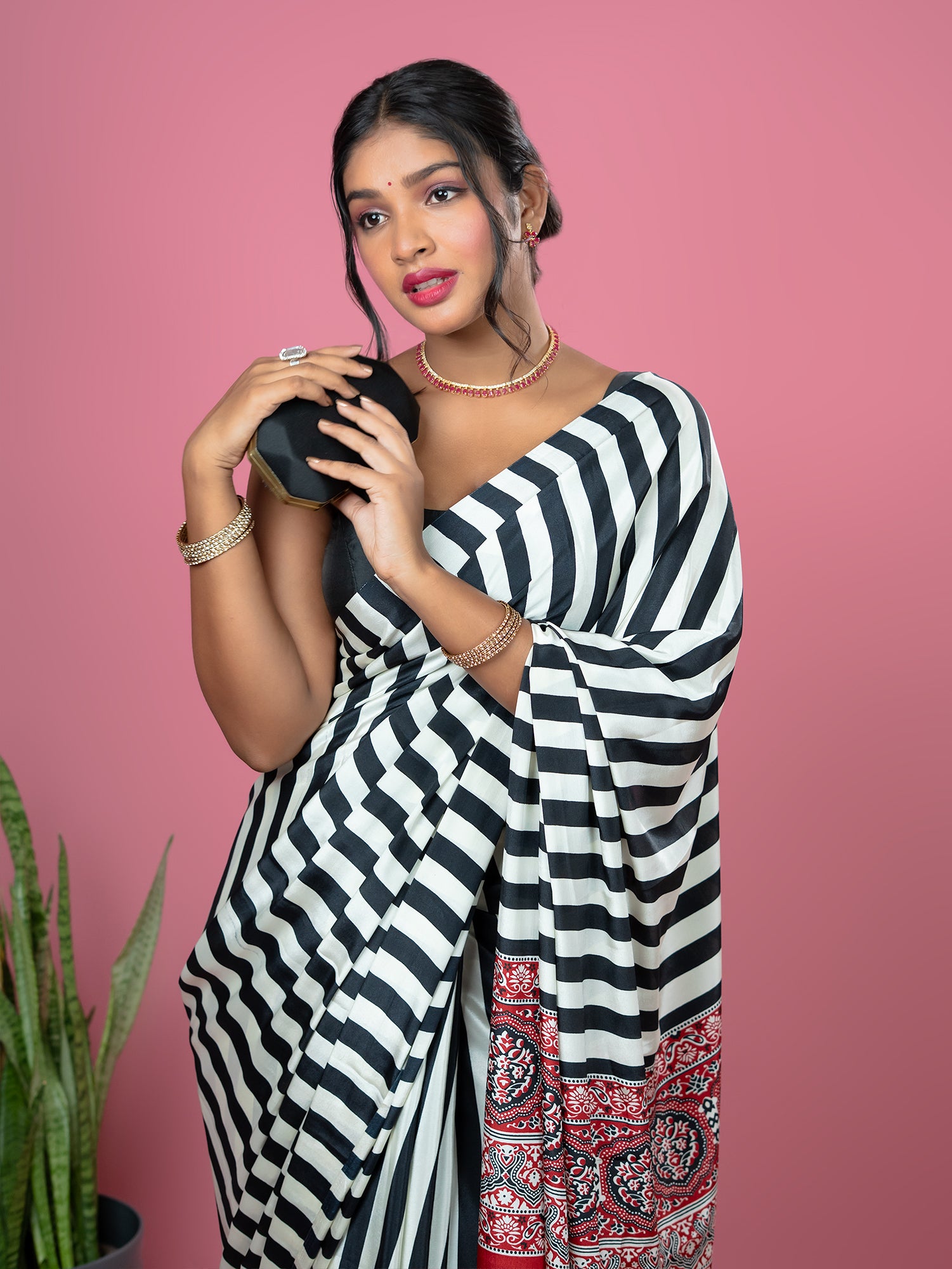 Black Ajrakh Digital Print Saree