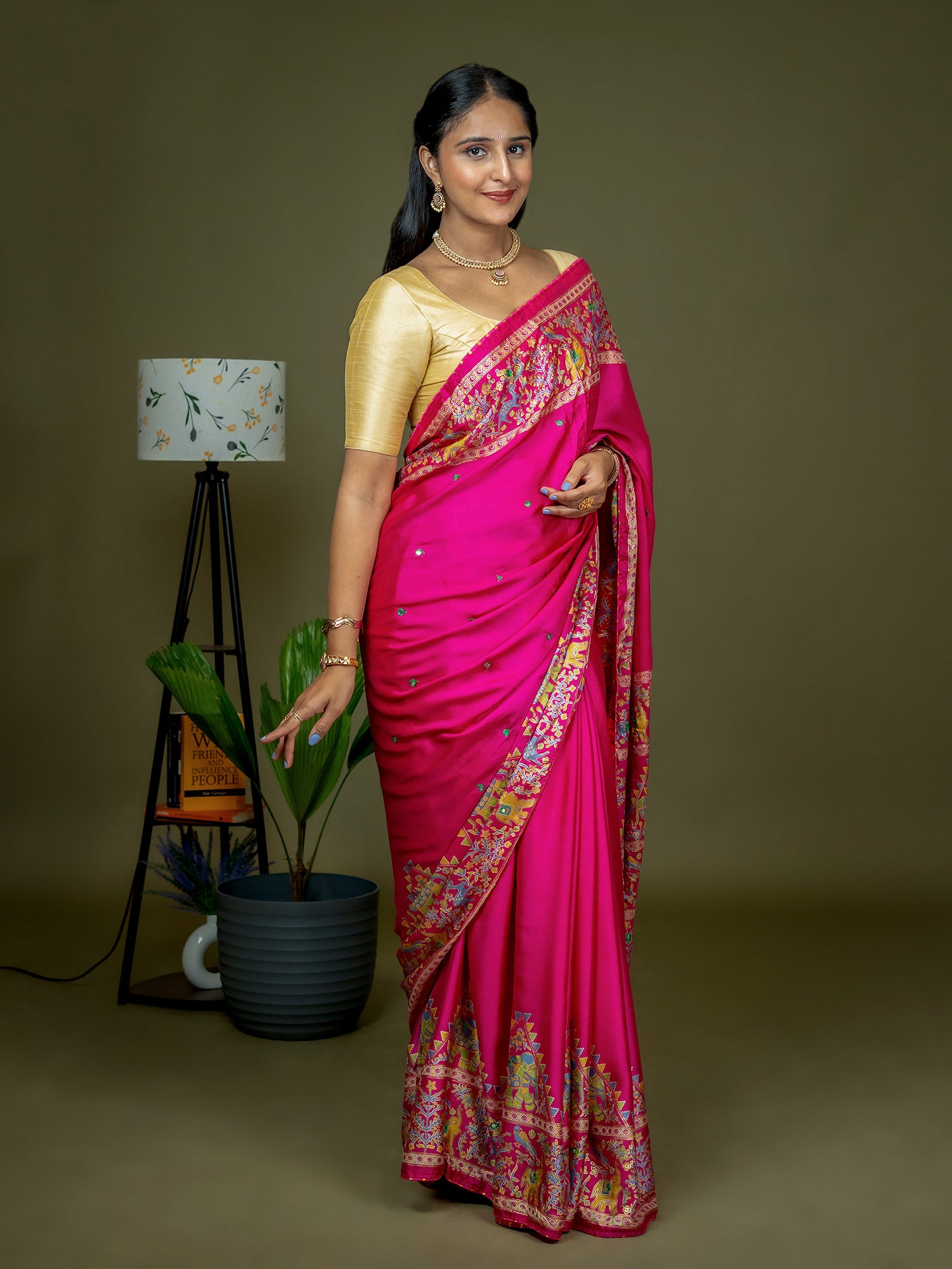 Fuchsia Kutch Print Saree