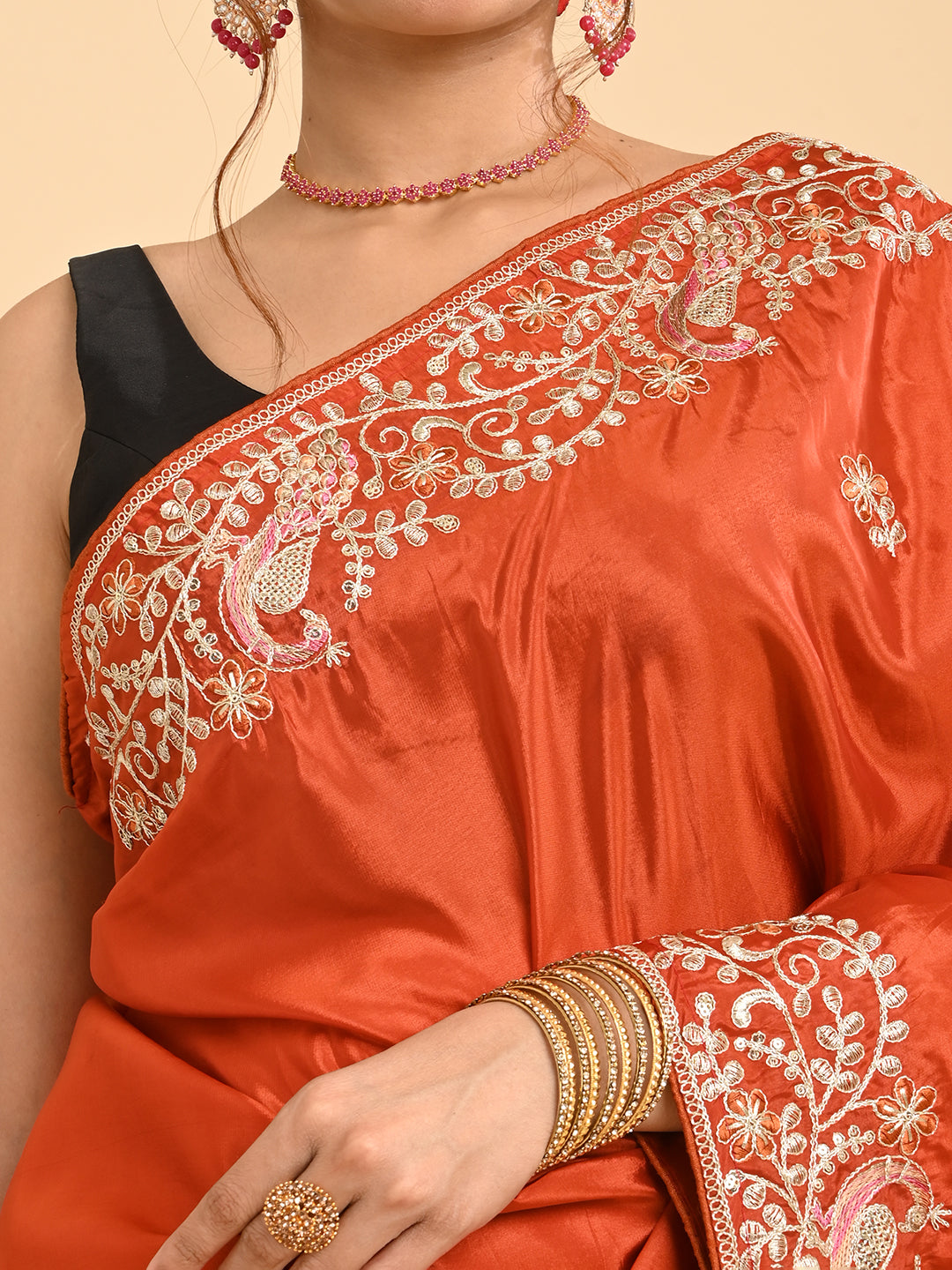 Embroidered Zardozi Crepe Silk Saree