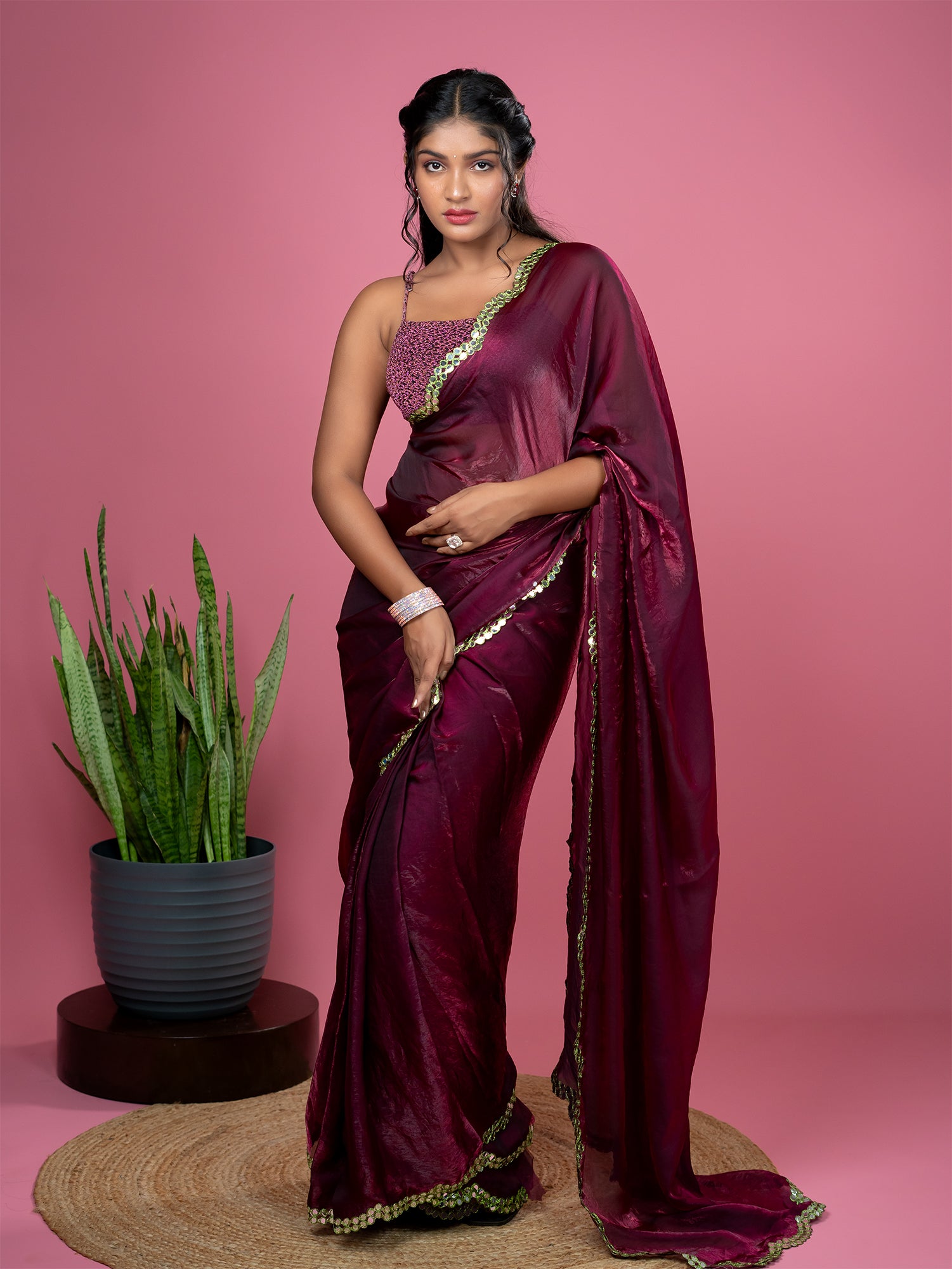 Burgundy Ready to Wear Party Saree