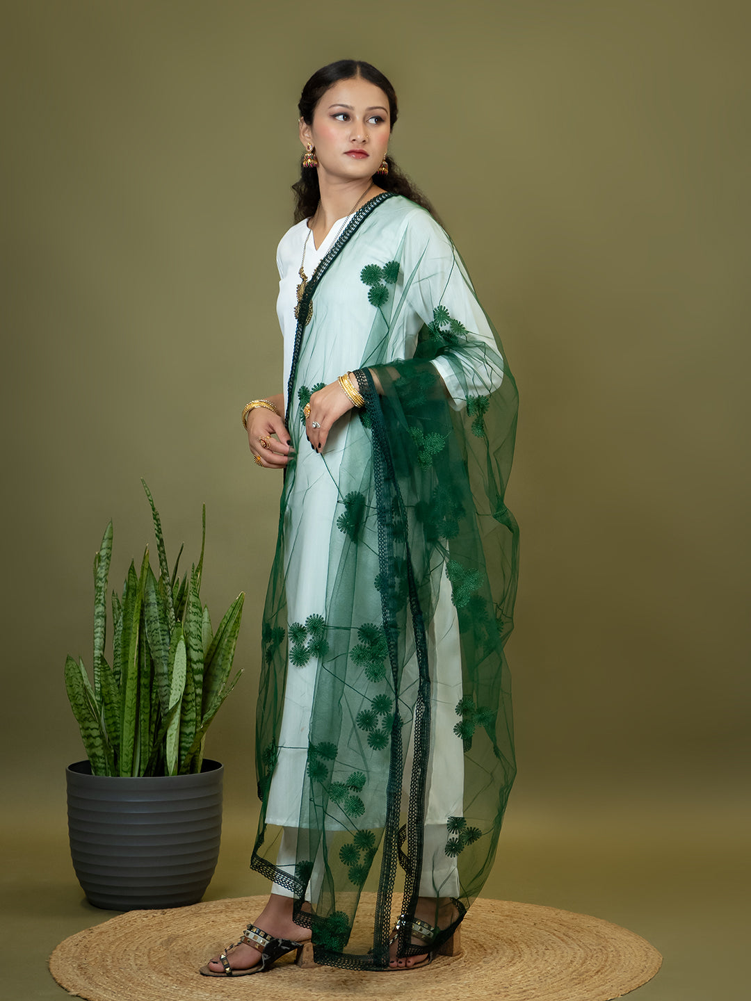 Floral Net Dupatta