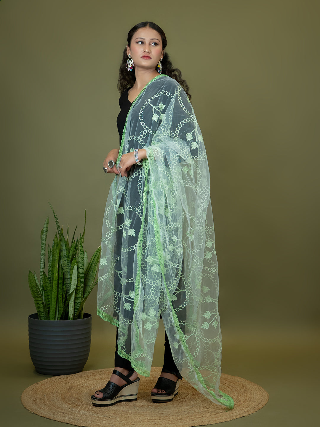 Floral Net Dupatta