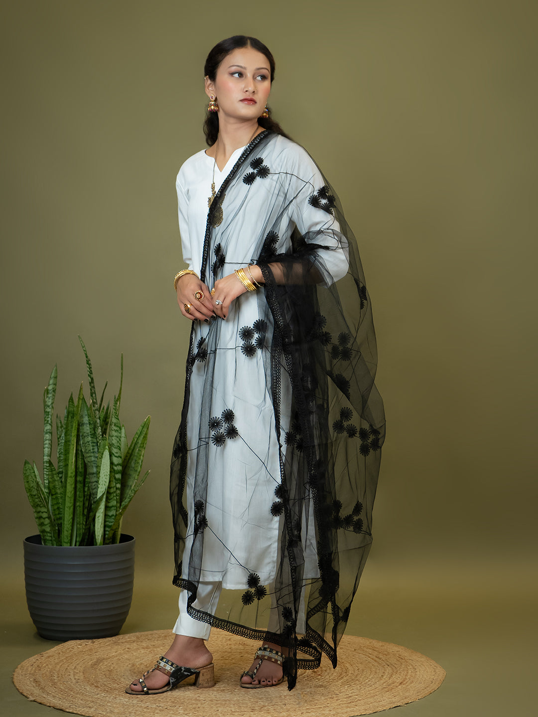 Floral Net Dupatta