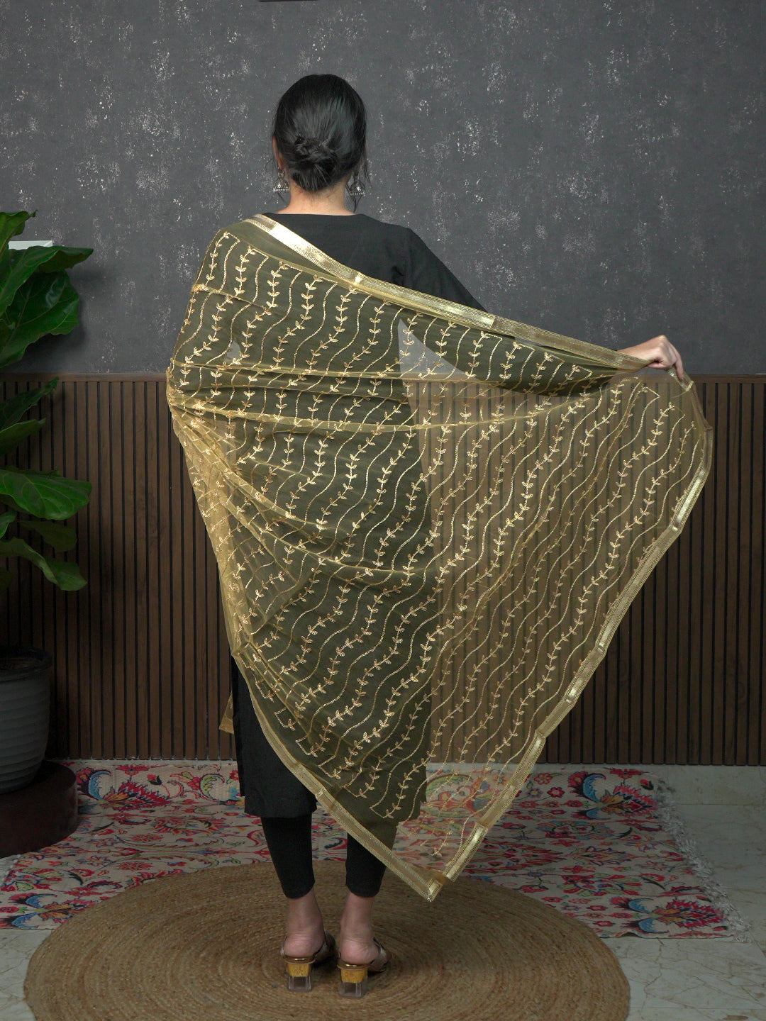 Jaal Embroidery Net Dupatta