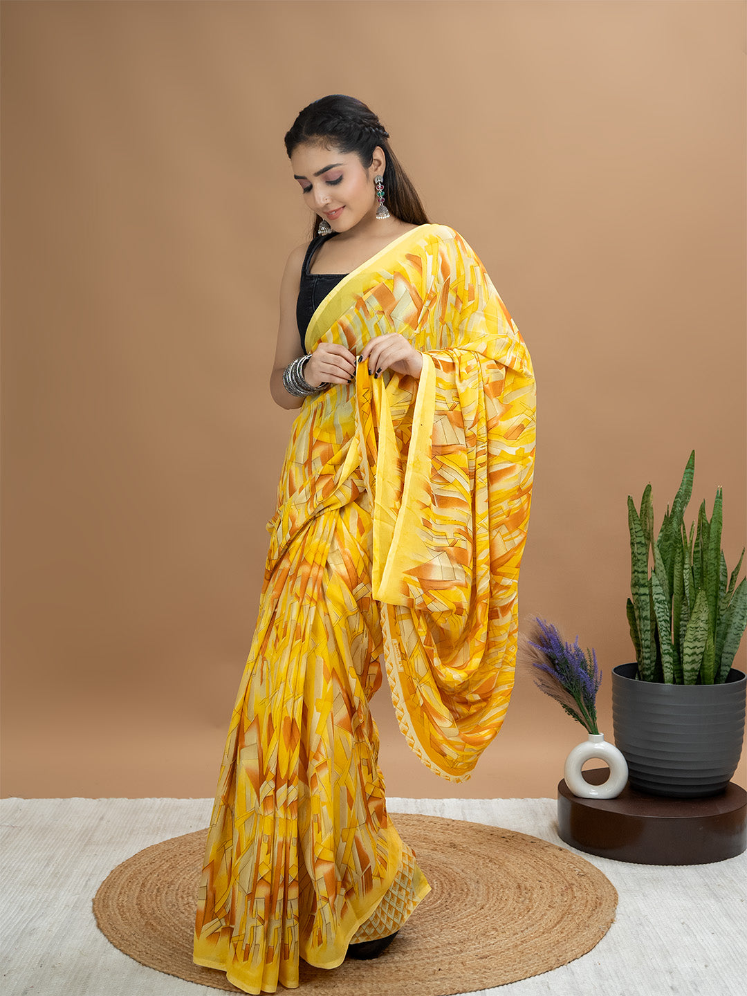 Abstract Powder Crepe Saree