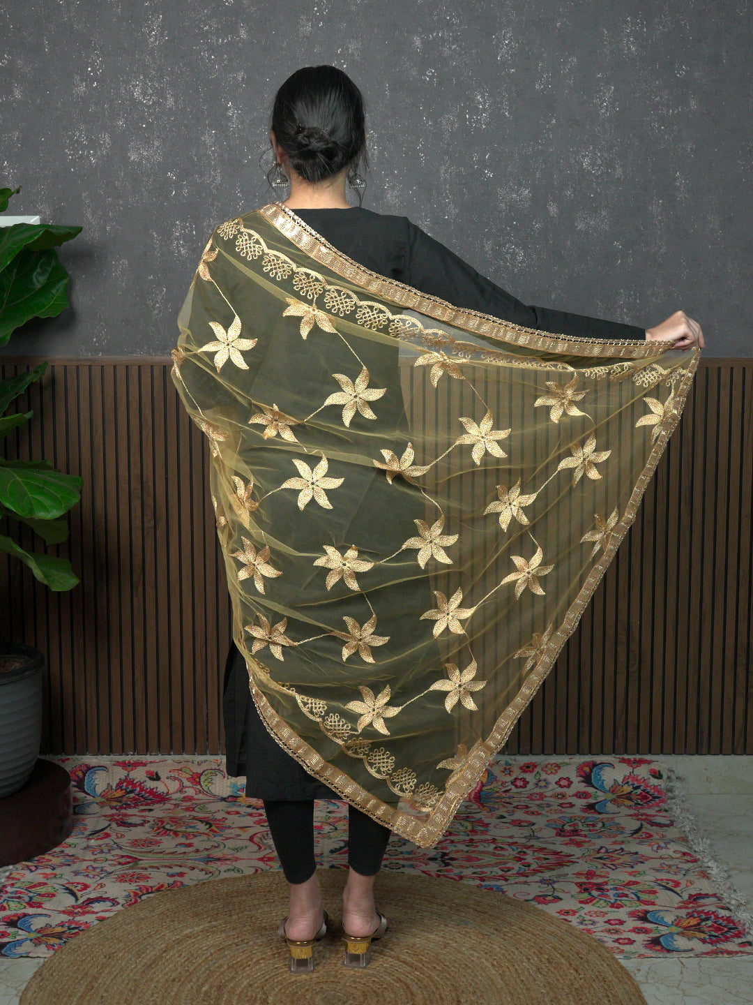 Jaal Embroidery Net Dupatta