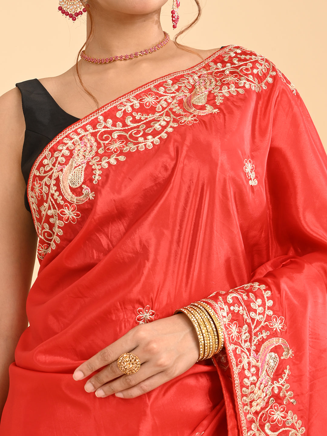 Embroidered Zardozi Crepe Silk Saree