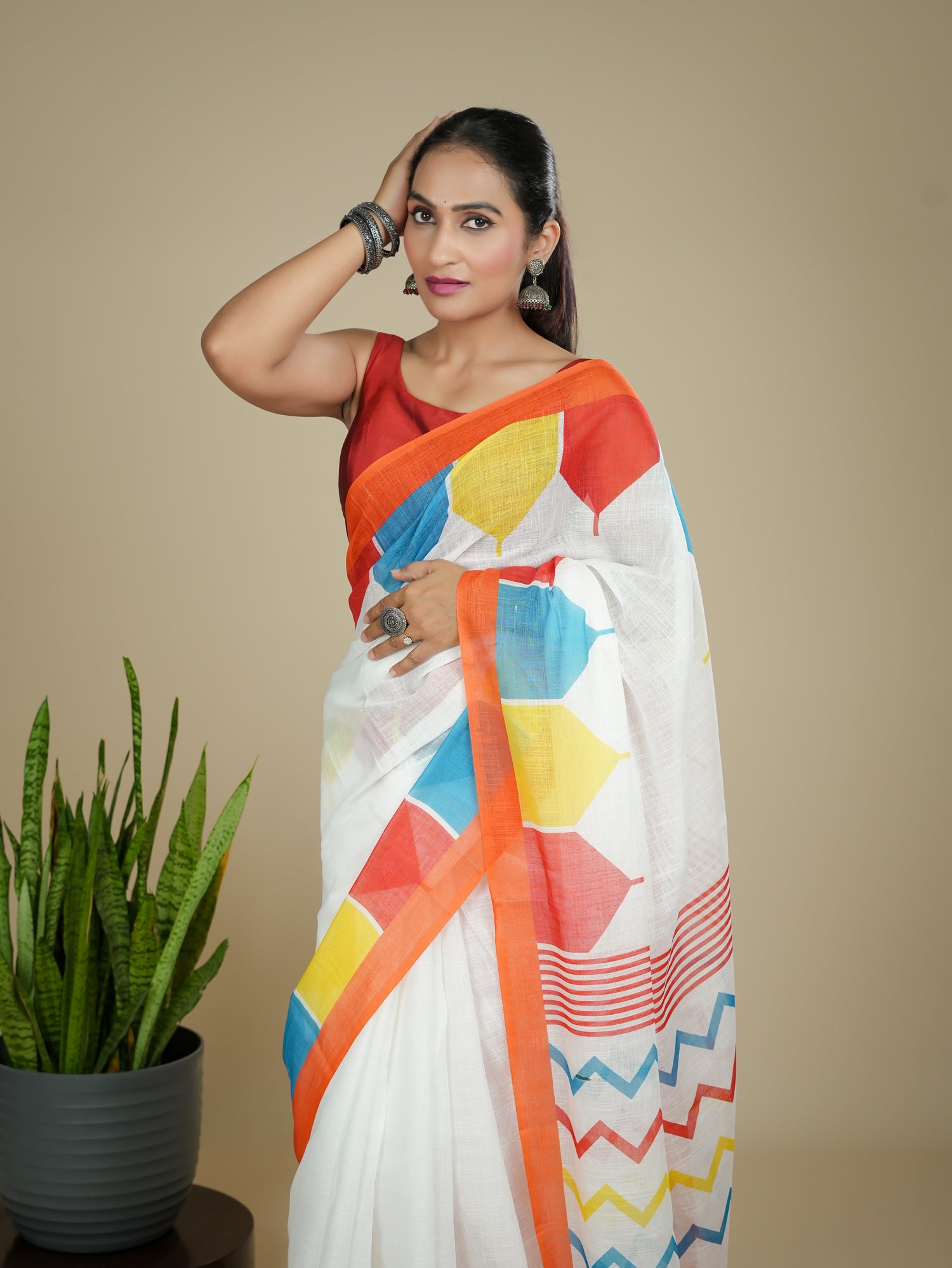 Cotton Linen Block Print Saree
