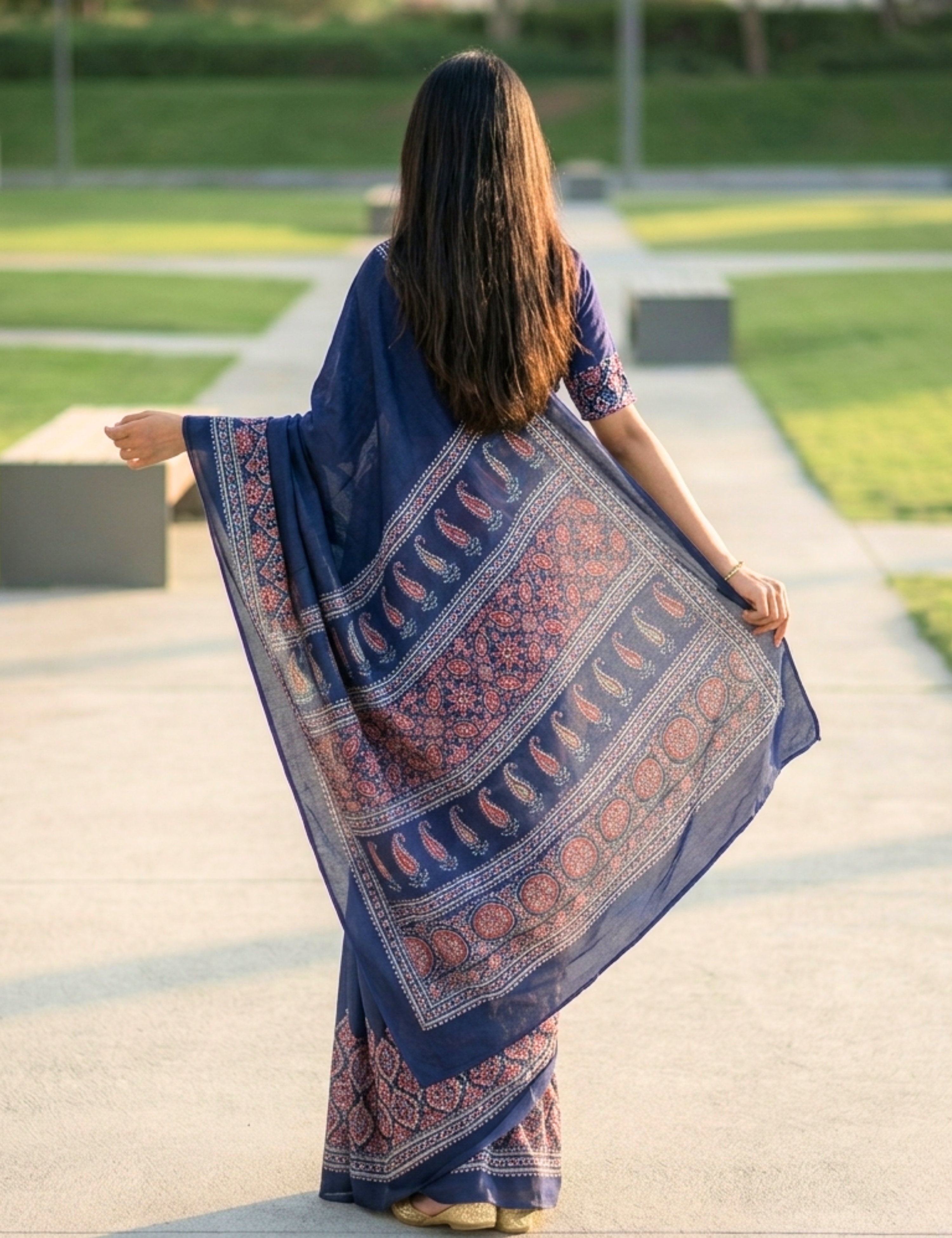 Ajrakh Crepe Silk Saree