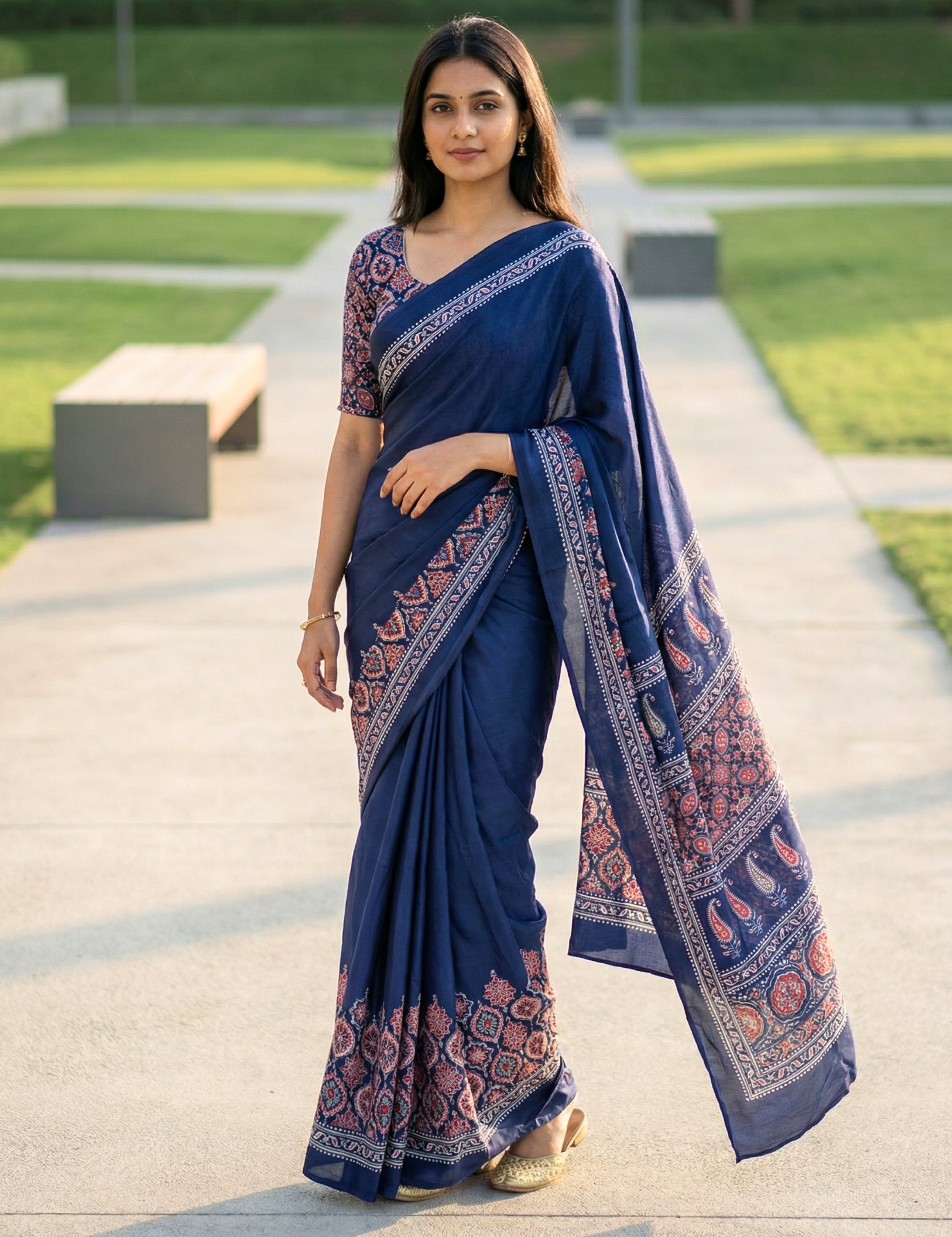 Ajrakh Crepe Silk Saree