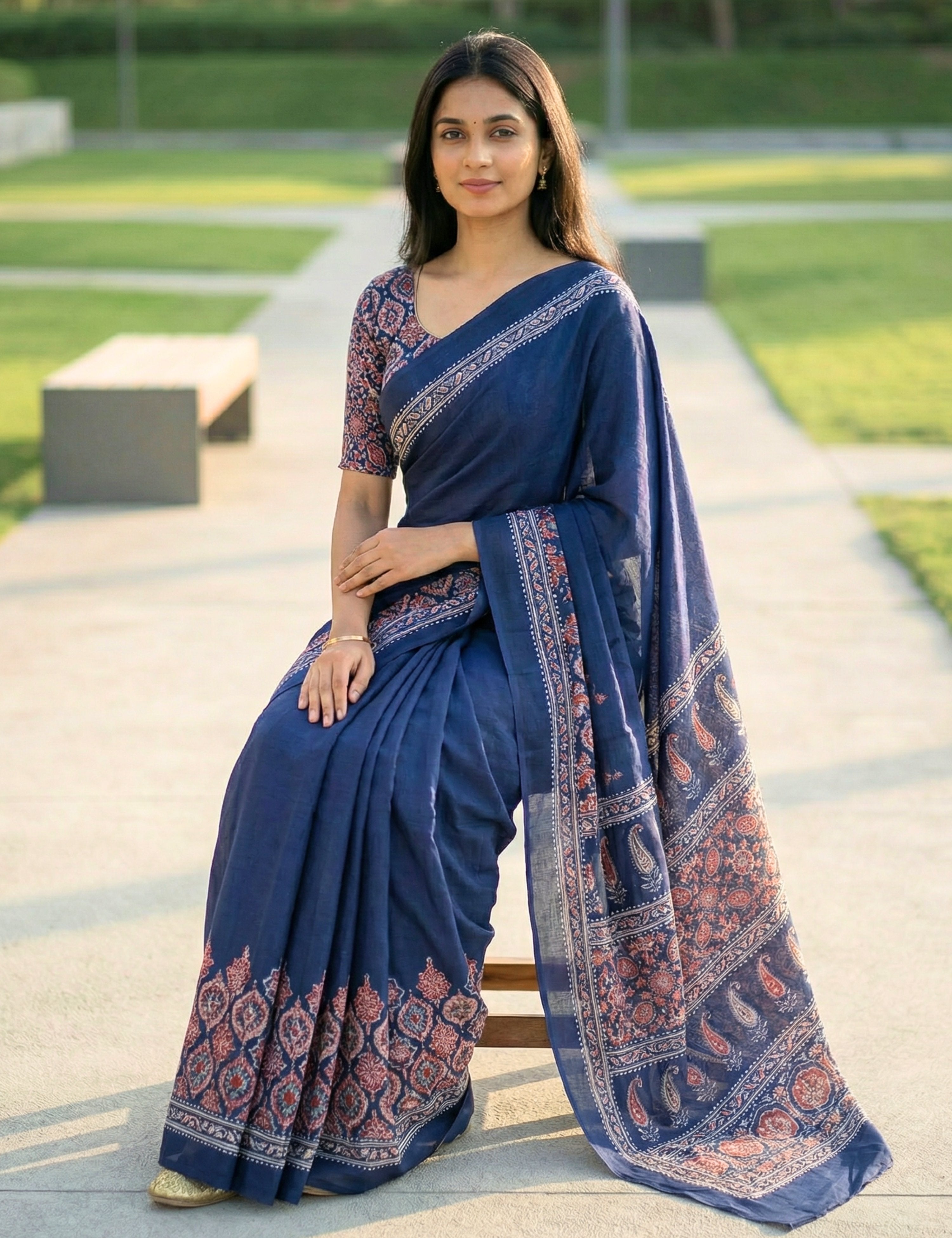 Ajrakh Crepe Silk Saree