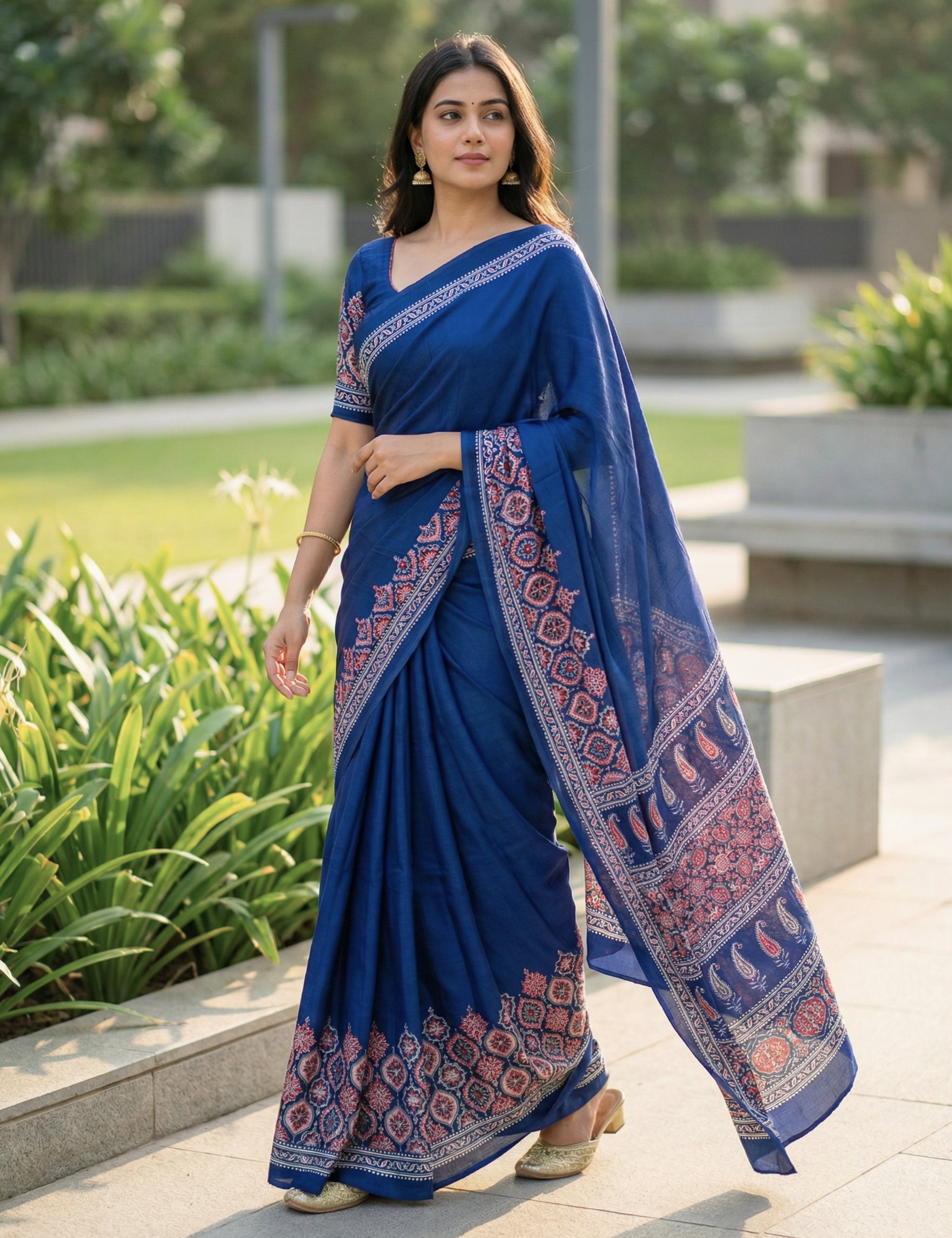 Ajrakh Crepe Silk Saree