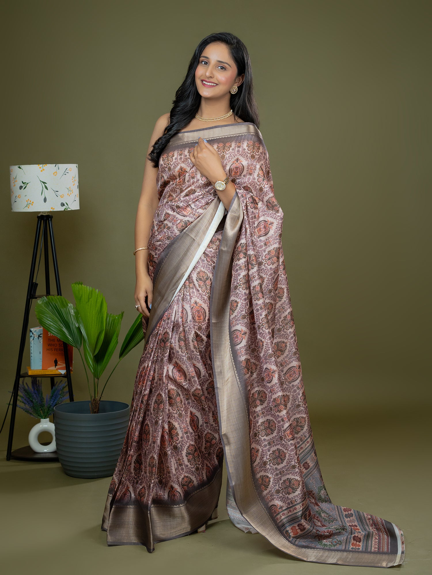 Mauve Ajrakh Digital Print Saree