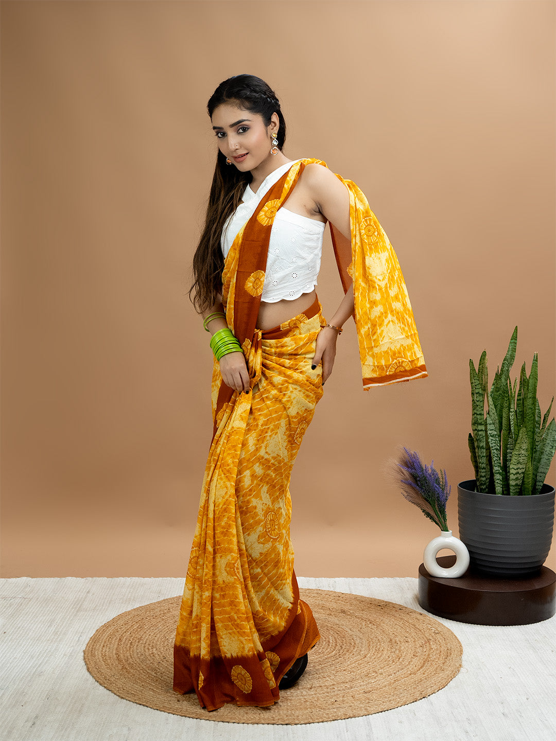 Abstract Powder Crepe Saree