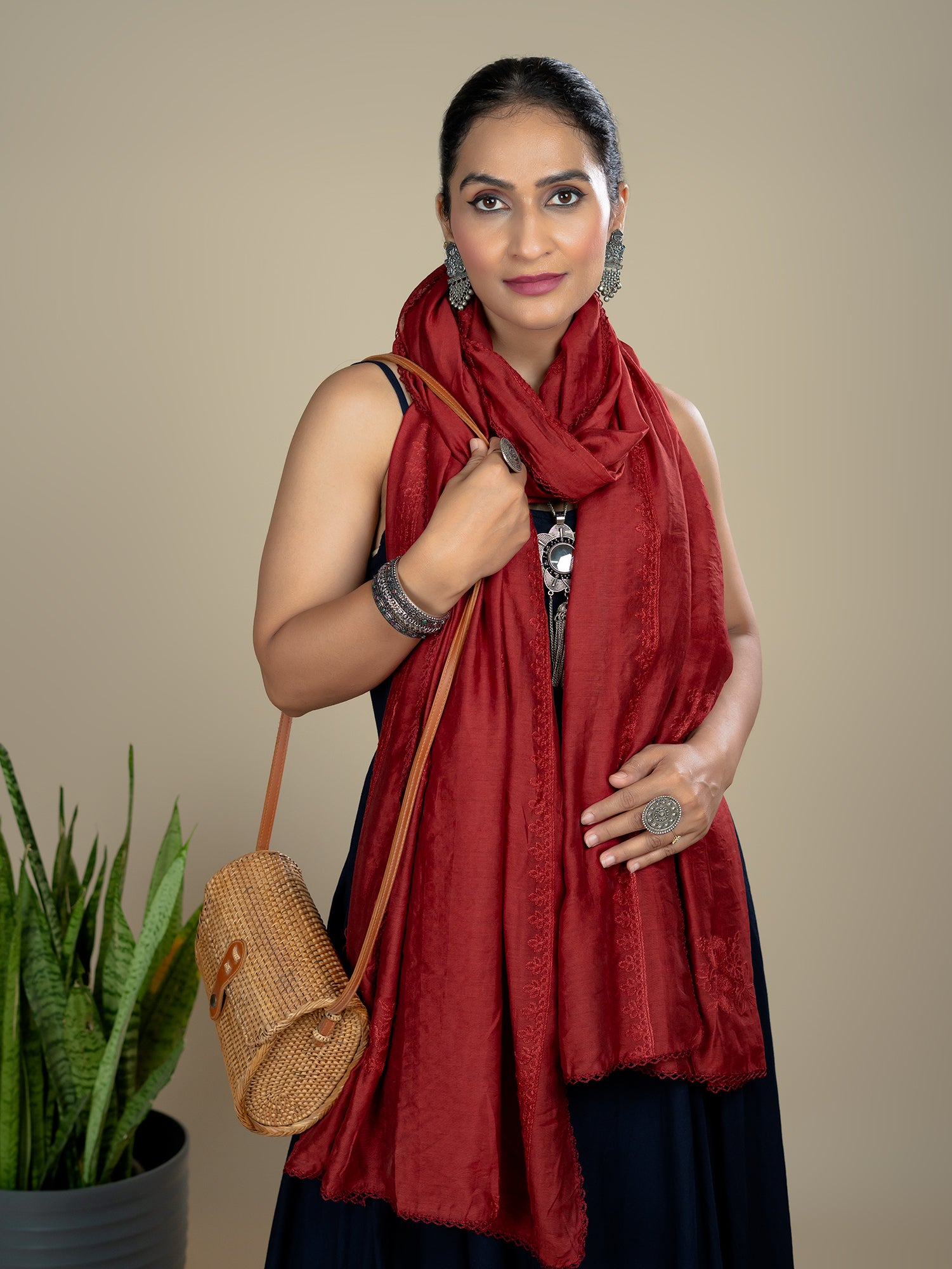 Embroidered Chanderi Dupatta