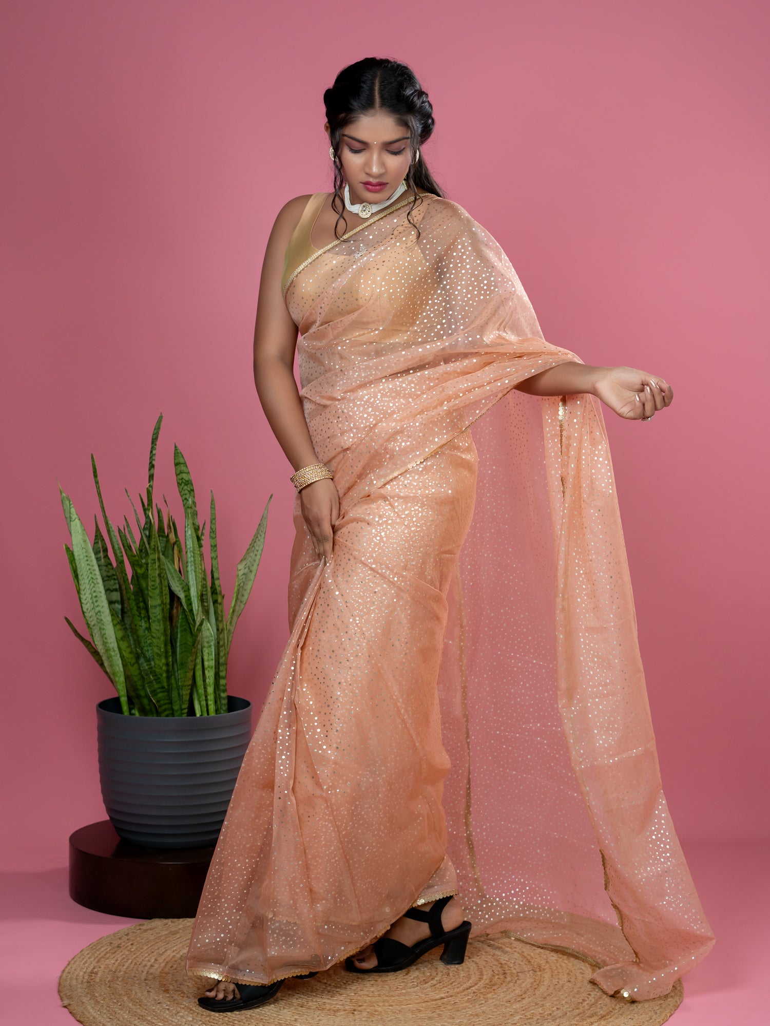 Peach Ready to Wear Party Saree