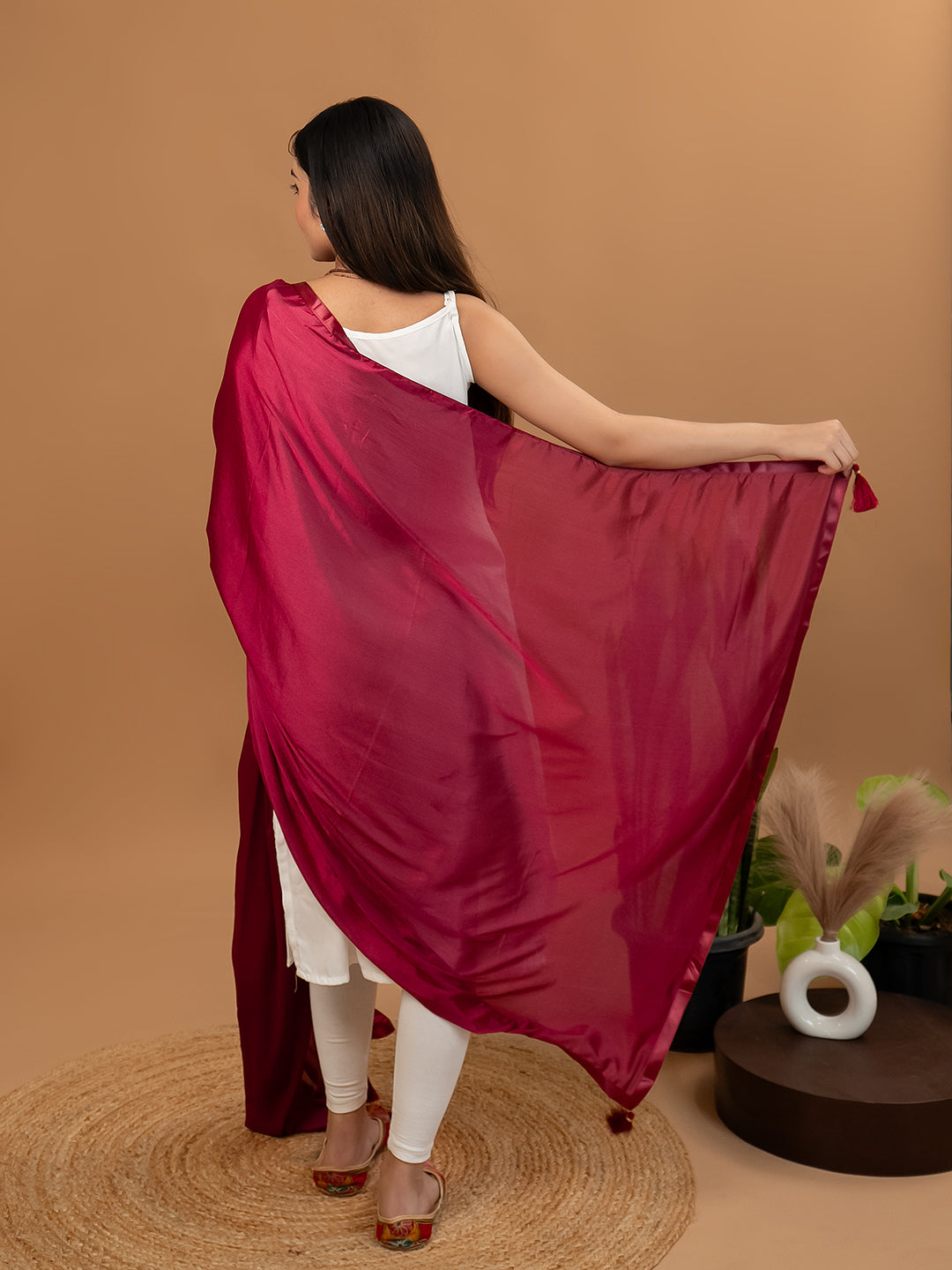 Solid Satin Crepe Dupatta