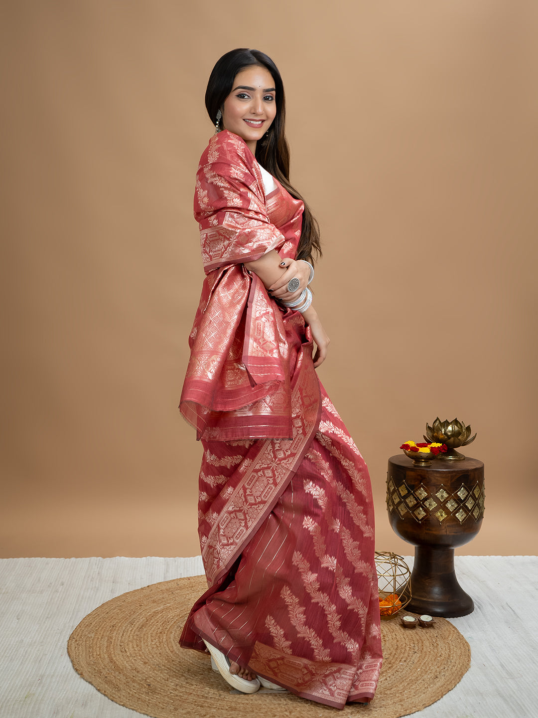 Floral Cotton Linen Saree