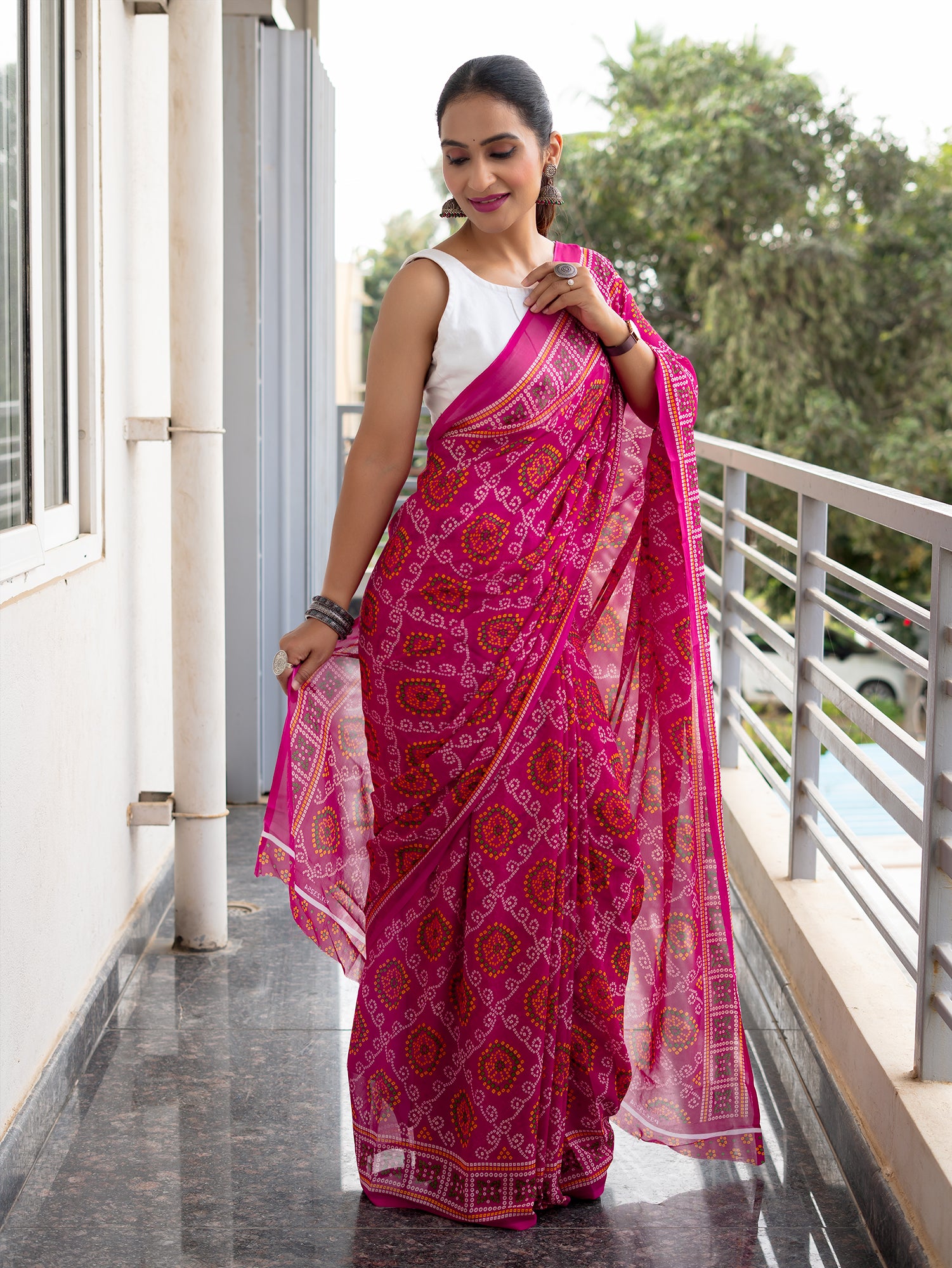 Crepe Bandhini Saree