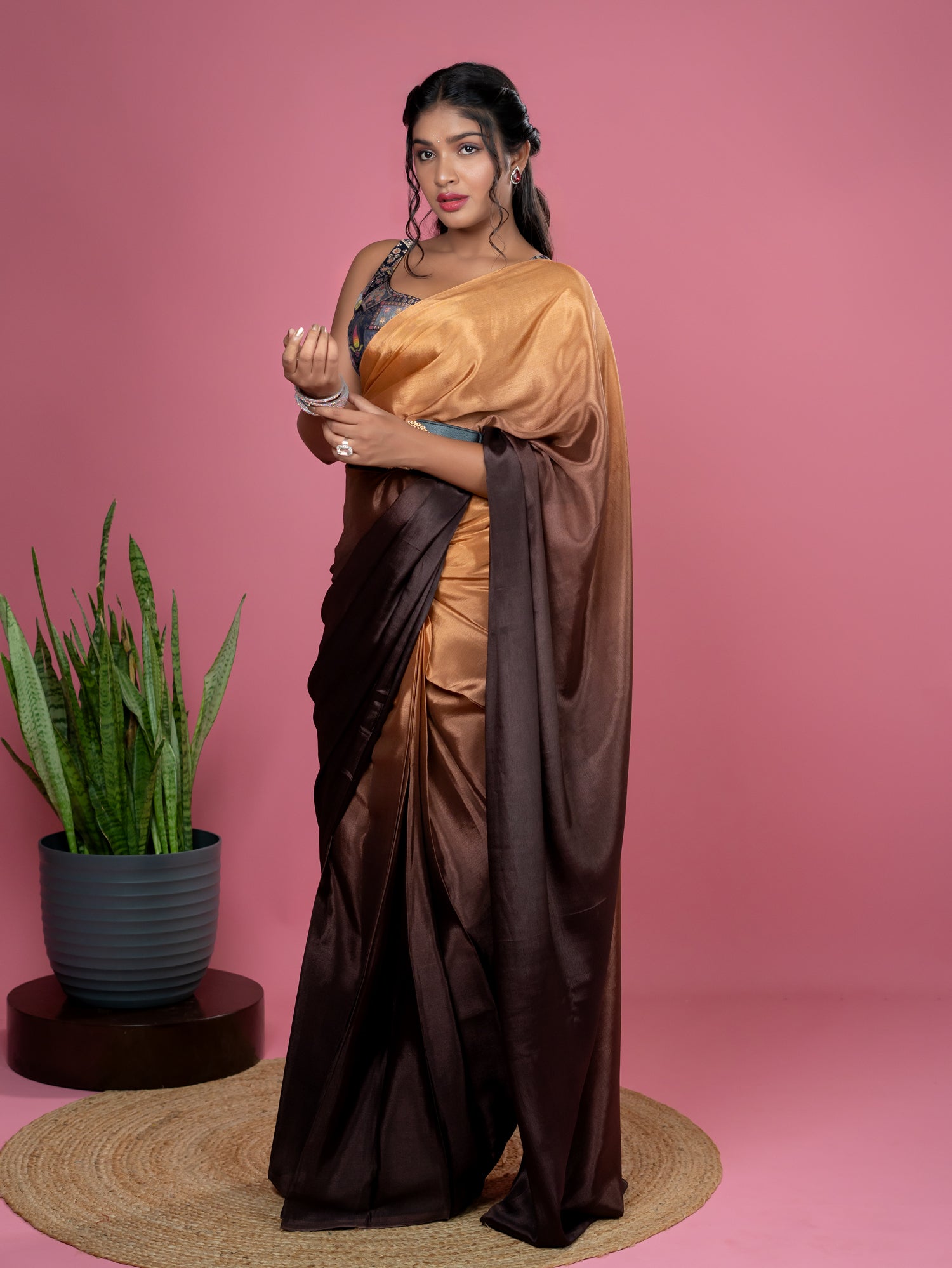 Brown Ready to Wear Party Saree