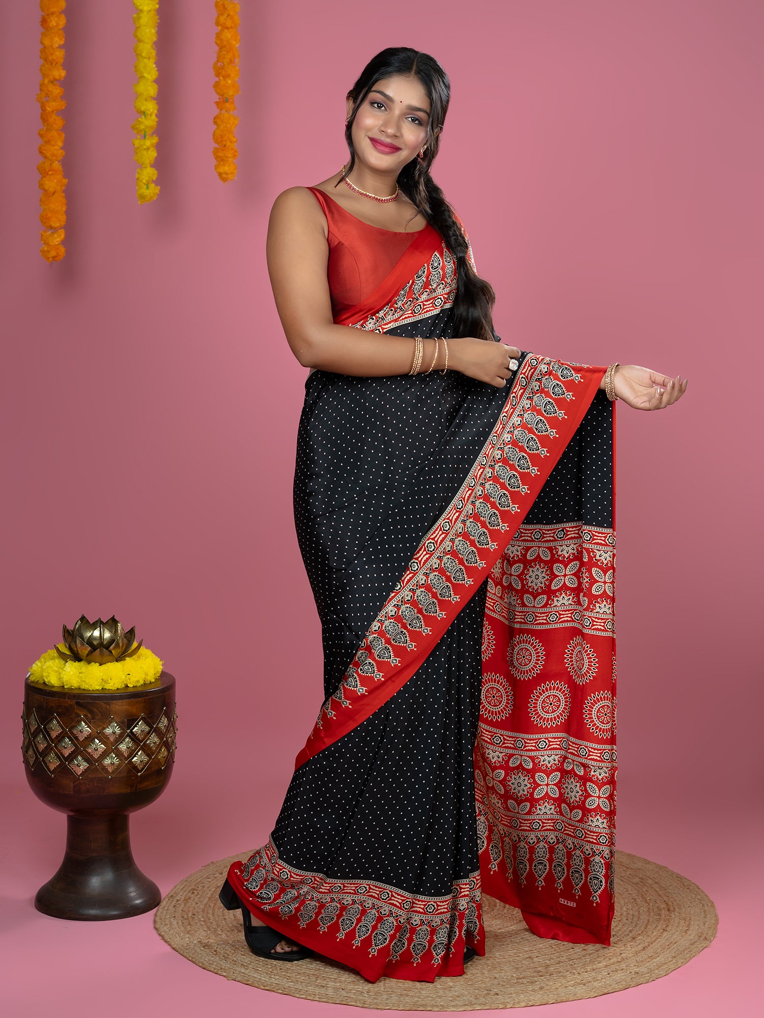 Black Ajrakh Digital Print Saree