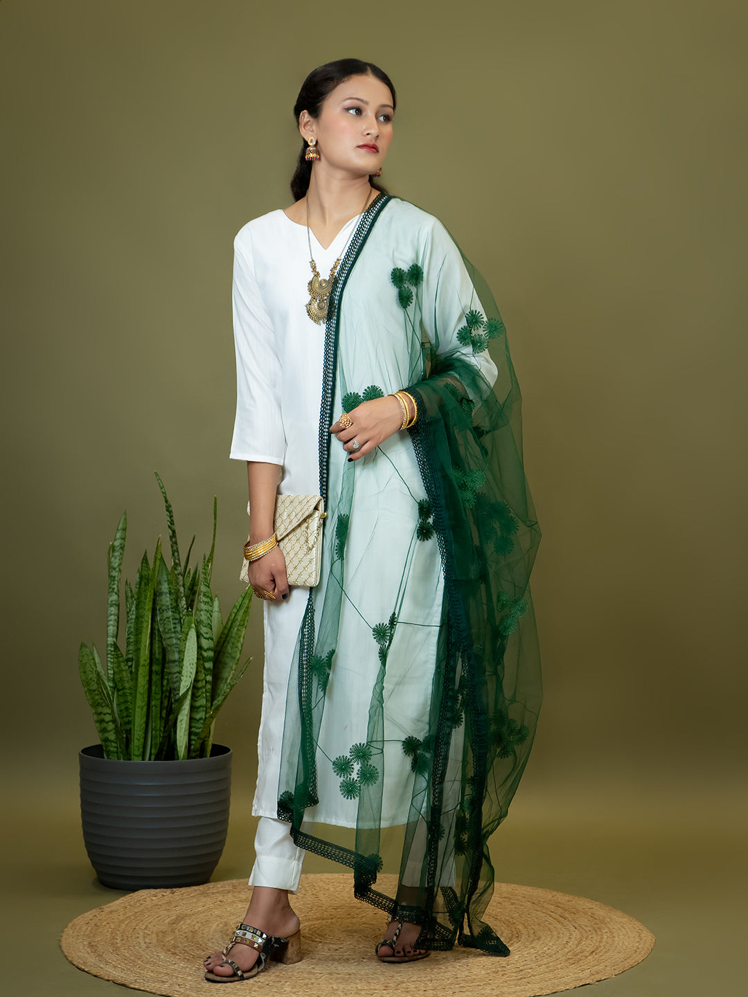 Floral Net Dupatta