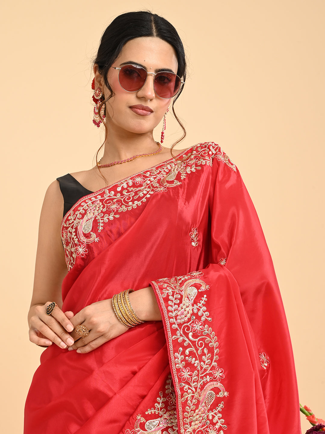 Embroidered Zardozi Crepe Silk Saree