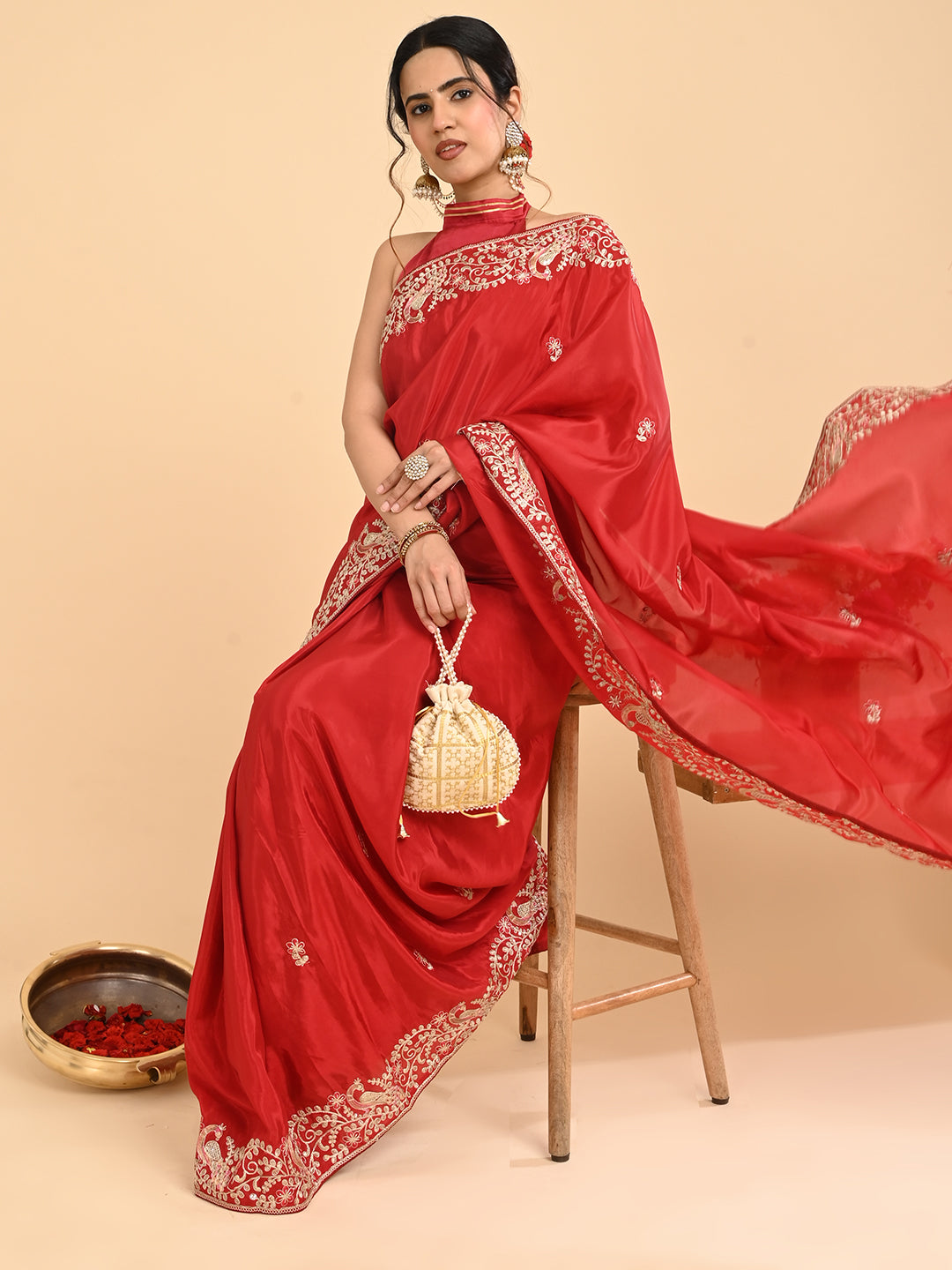 Embroidered Zardozi Crepe Silk Saree