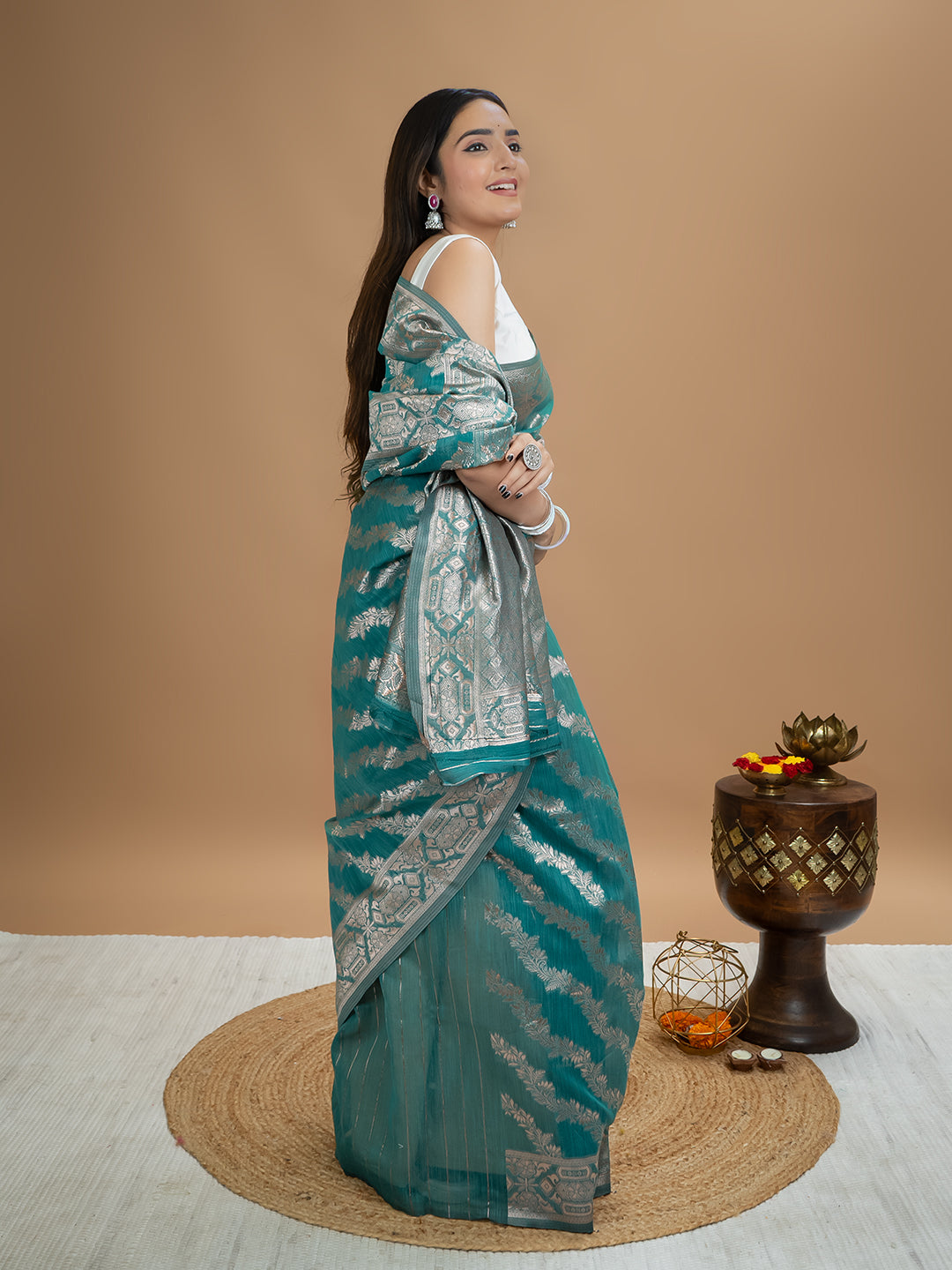 Floral Cotton Linen Saree