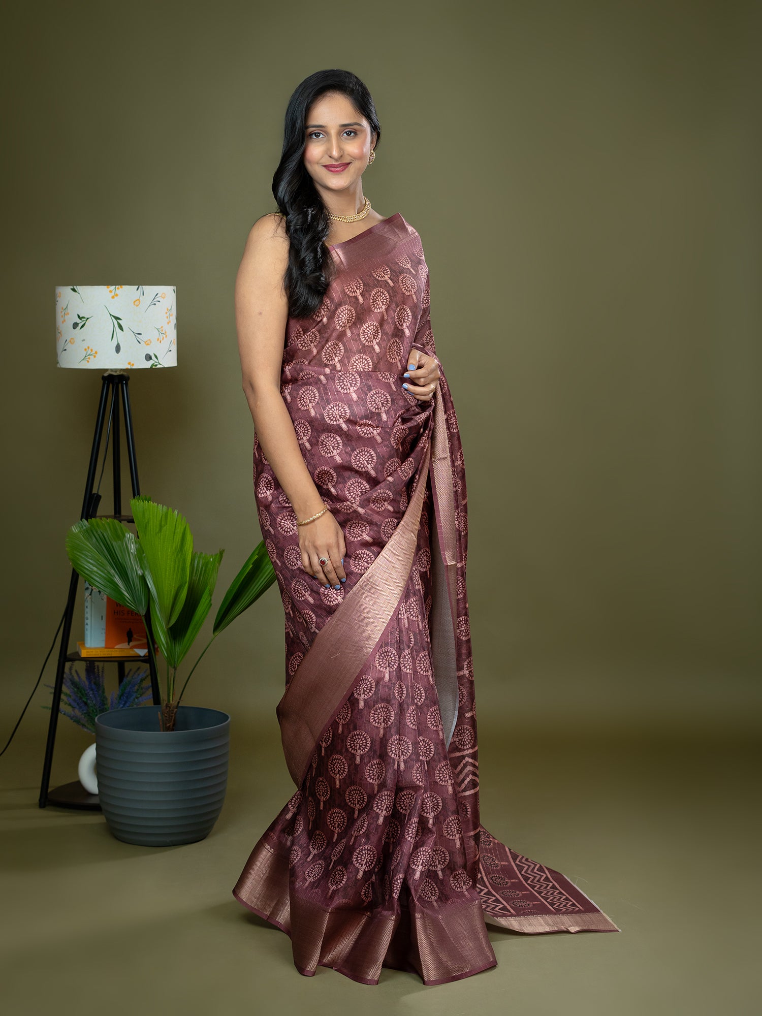 Maroon Ajrakh Digital Print Saree