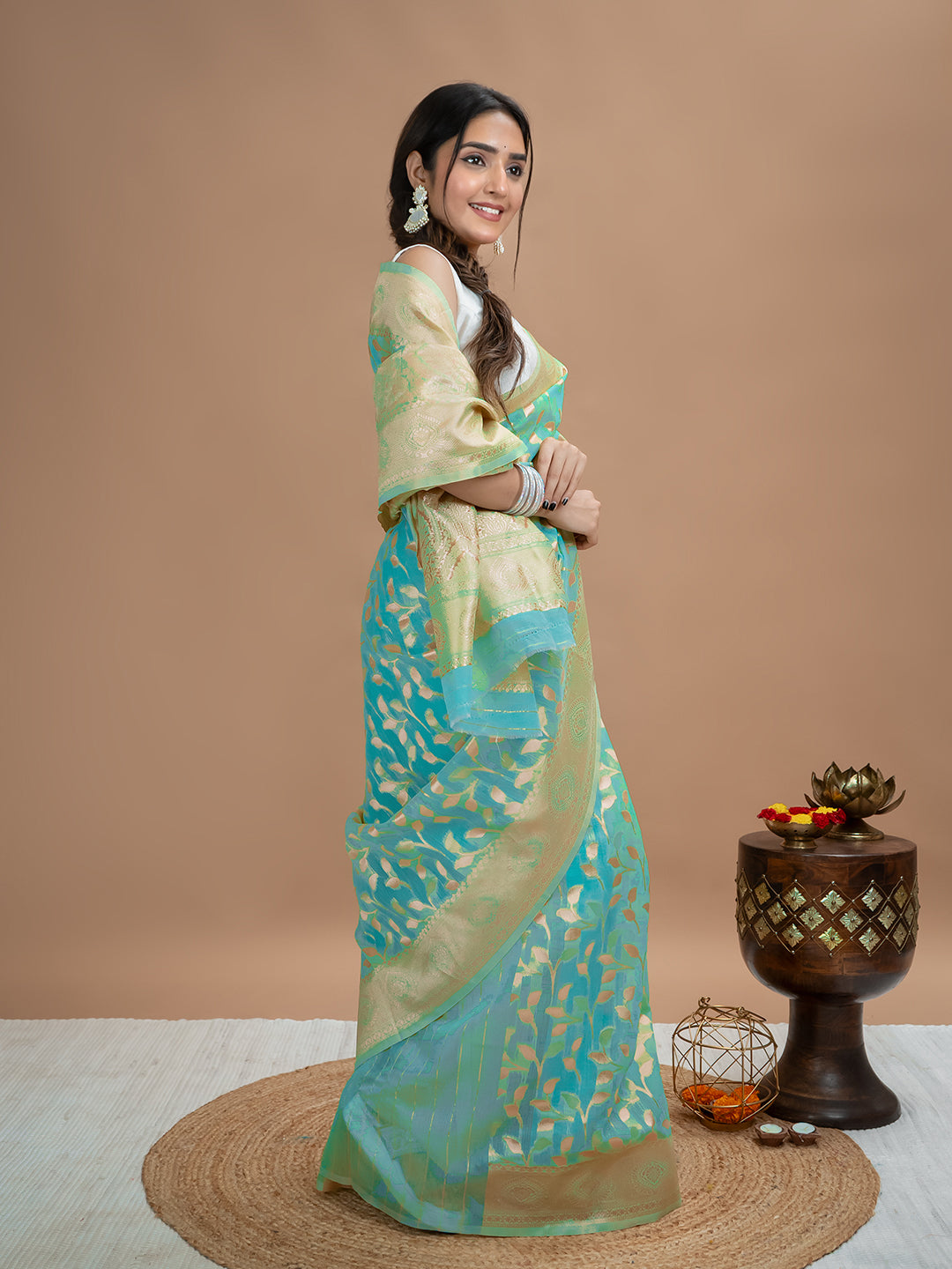 Floral Cotton Linen Saree
