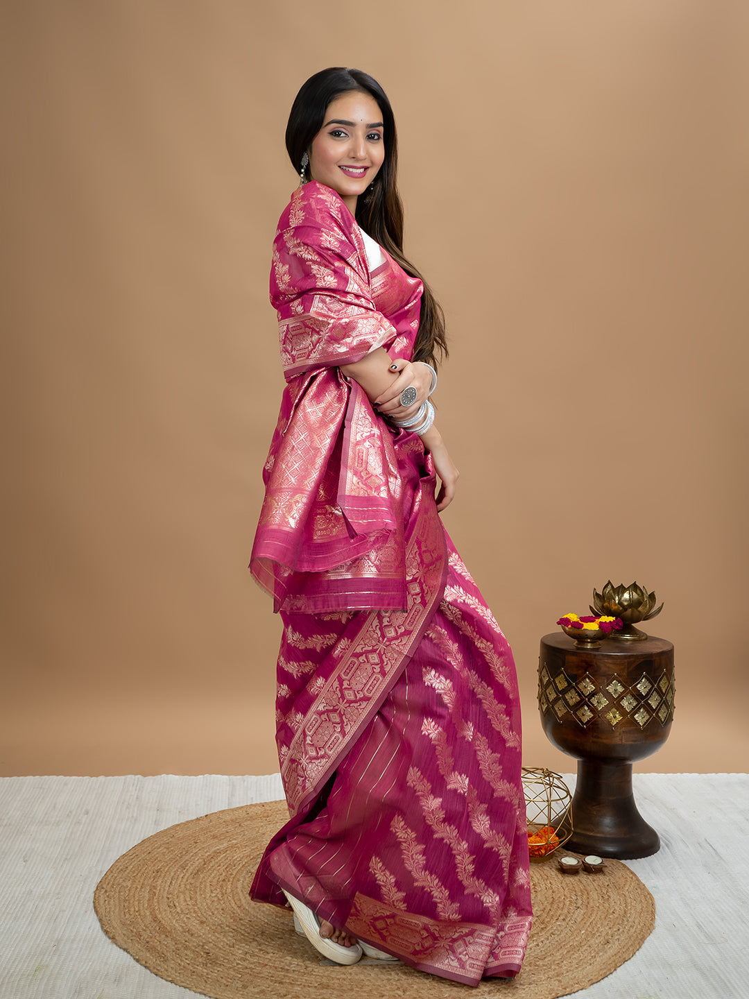 Floral Cotton Linen Saree
