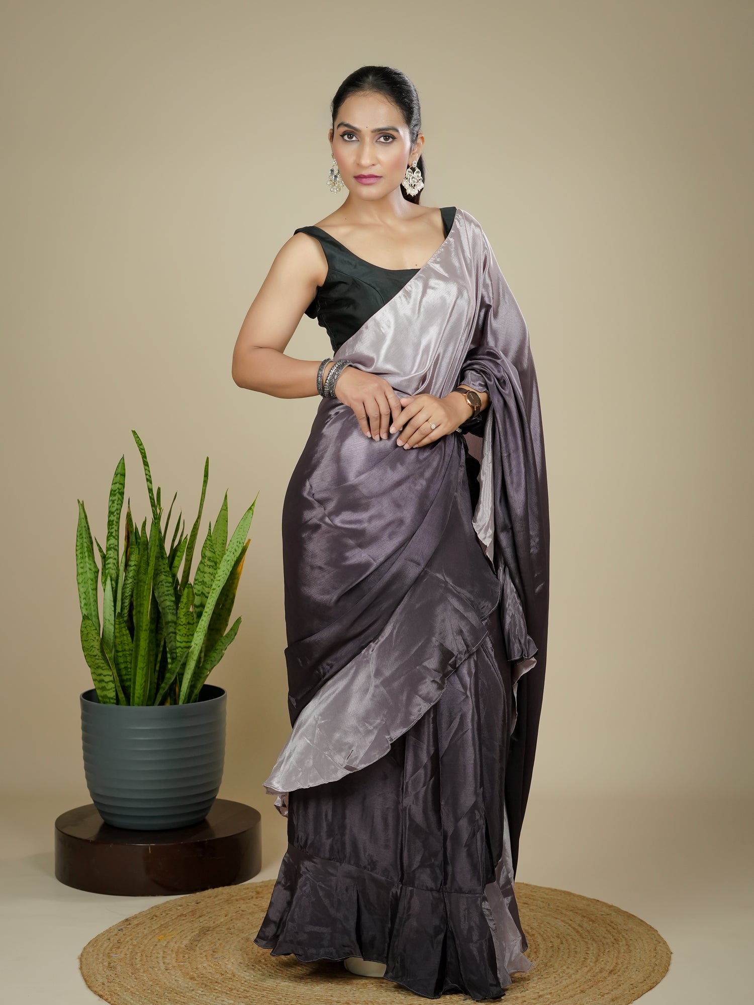 Wine Ready to Wear Party Saree