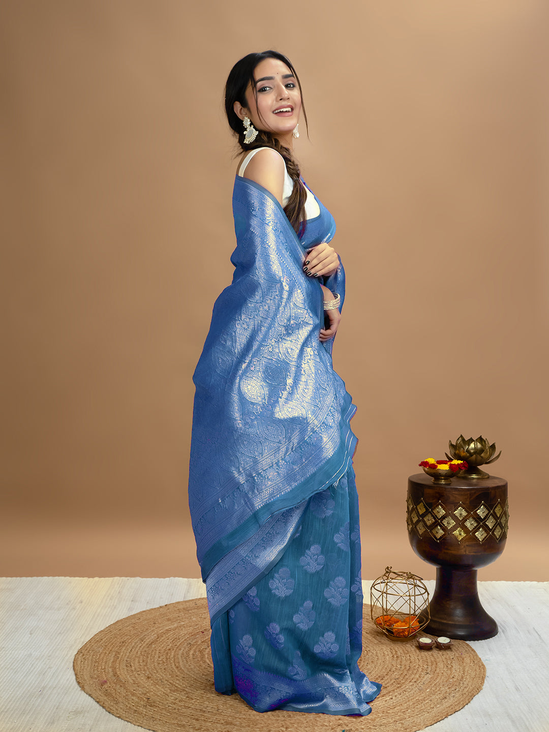 Floral Cotton Linen Saree