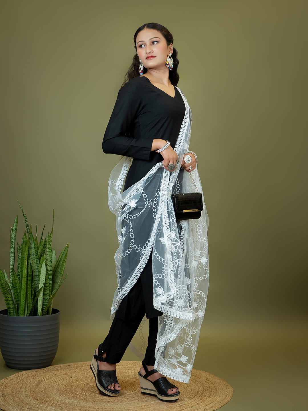 Floral Net Dupatta