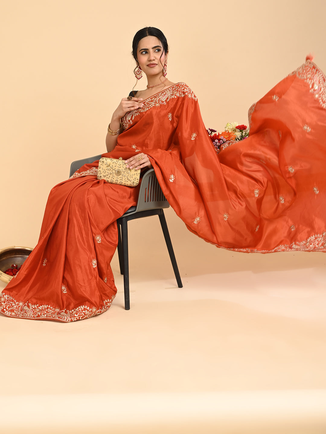 Embroidered Zardozi Crepe Silk Saree