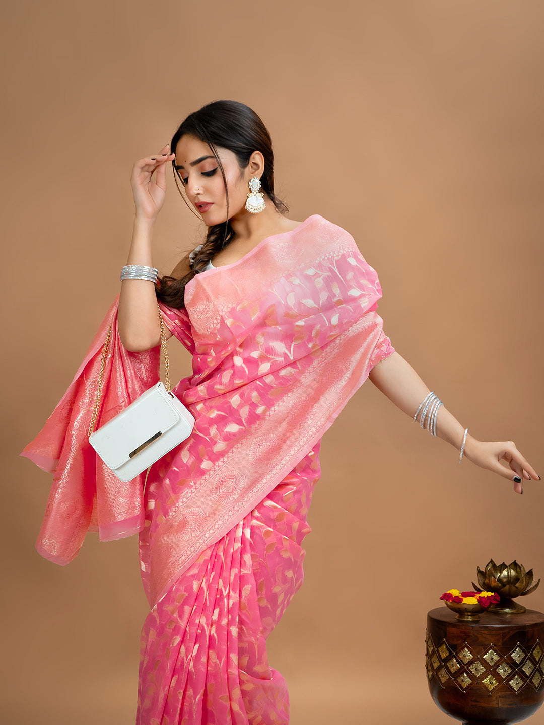 Floral Cotton Linen Saree