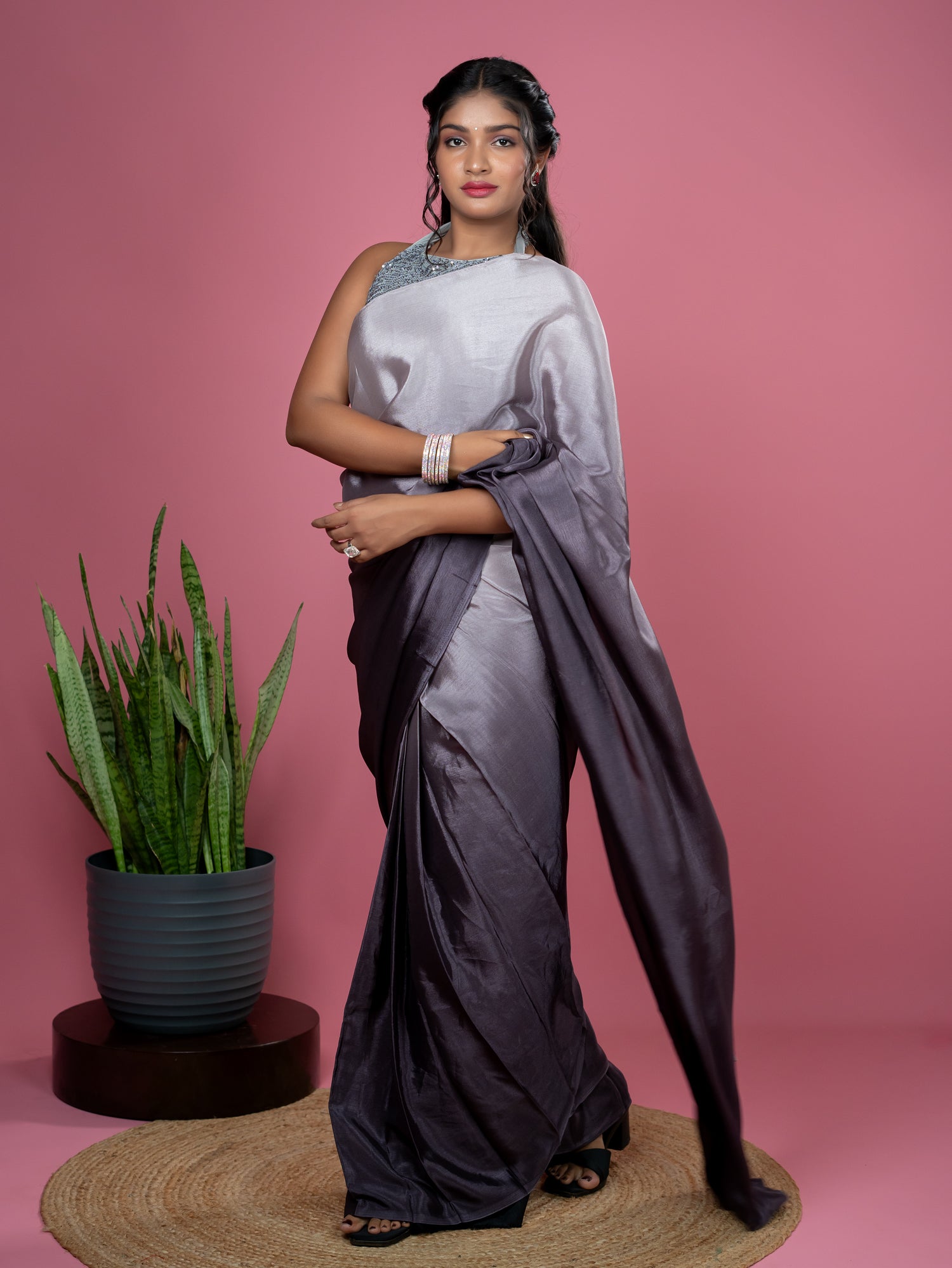 Wine Ready to Wear Party Saree