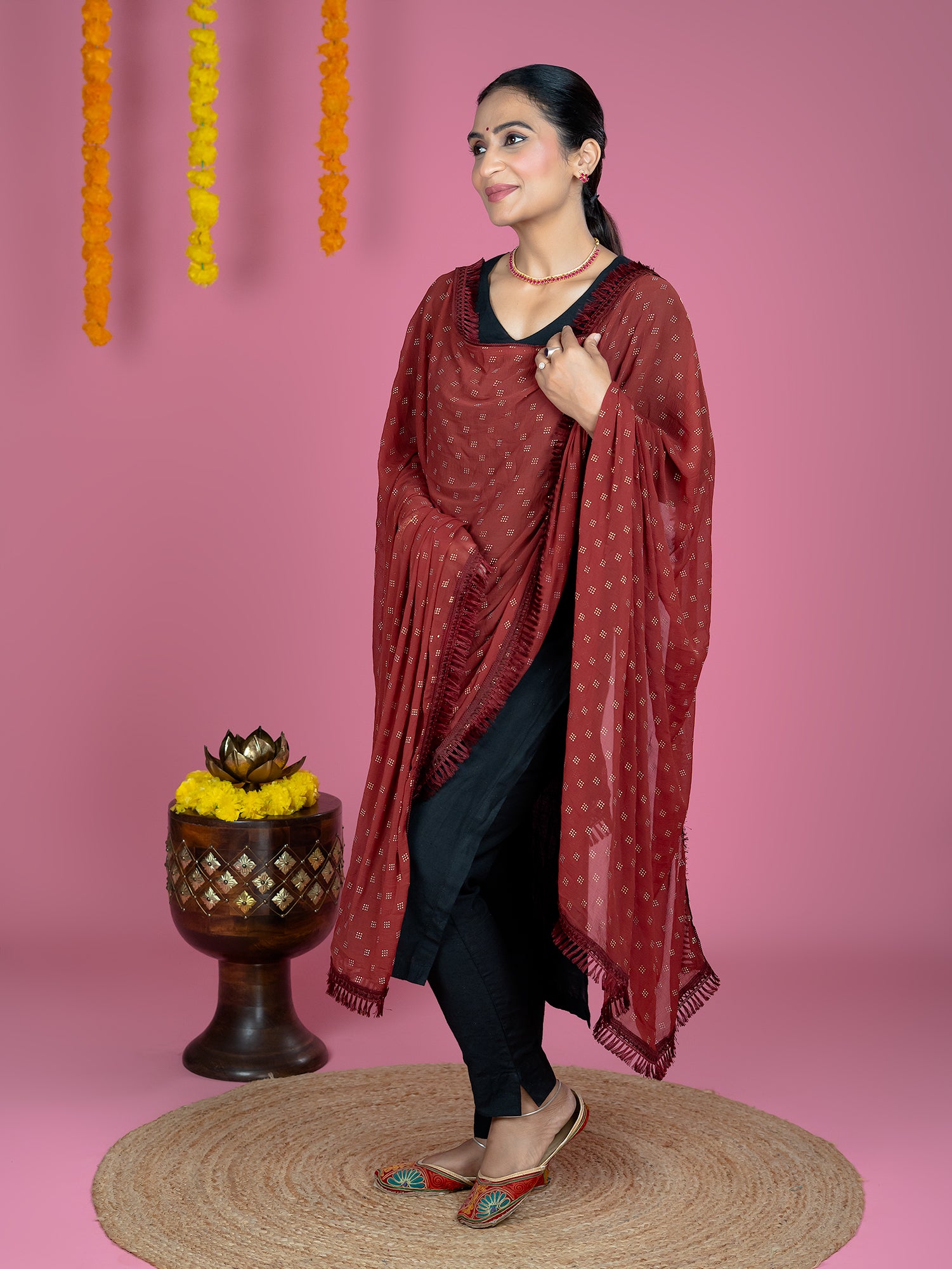 Geometric Chiffon Dew Drops Dupatta