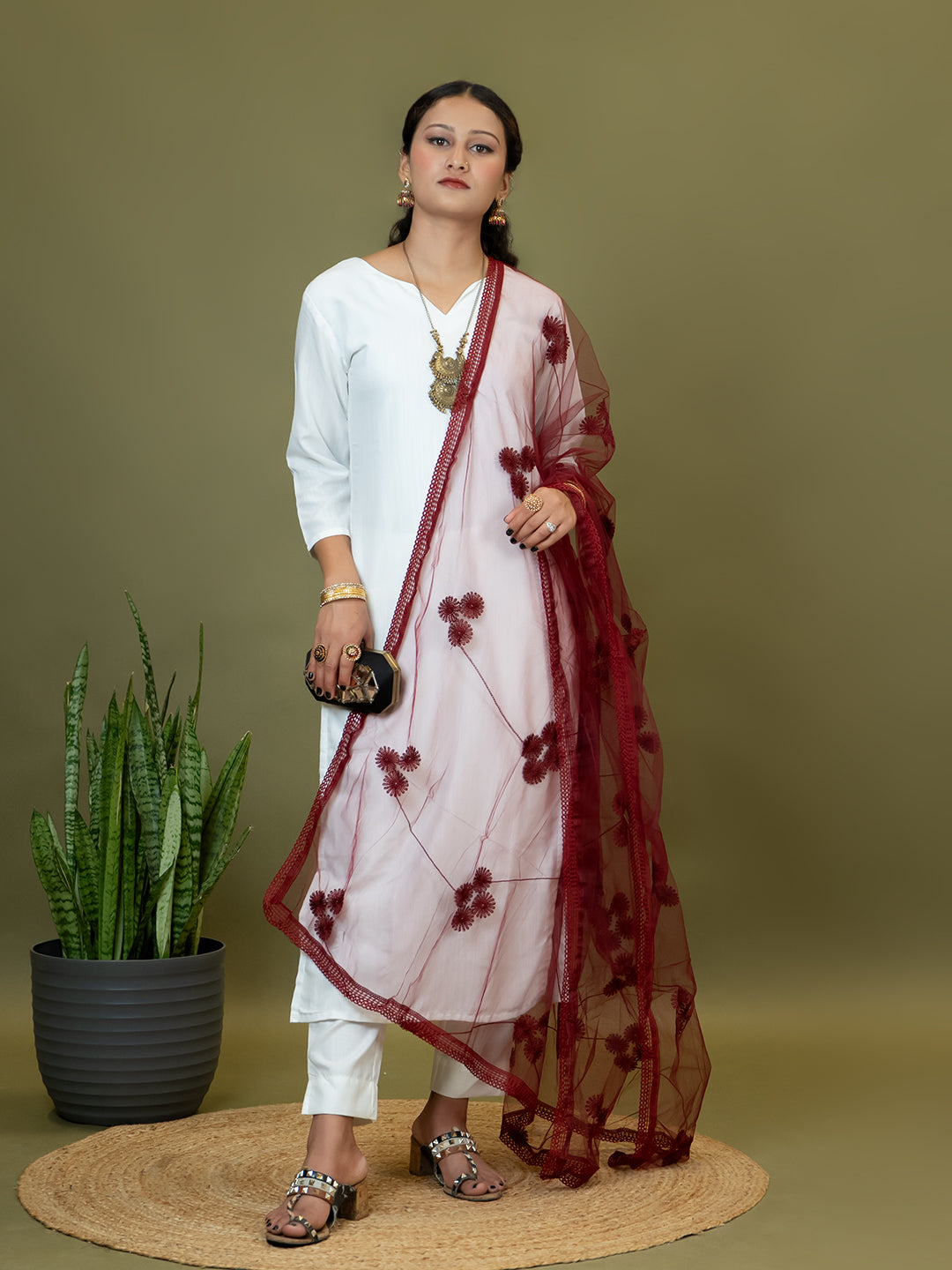 Floral Net Dupatta