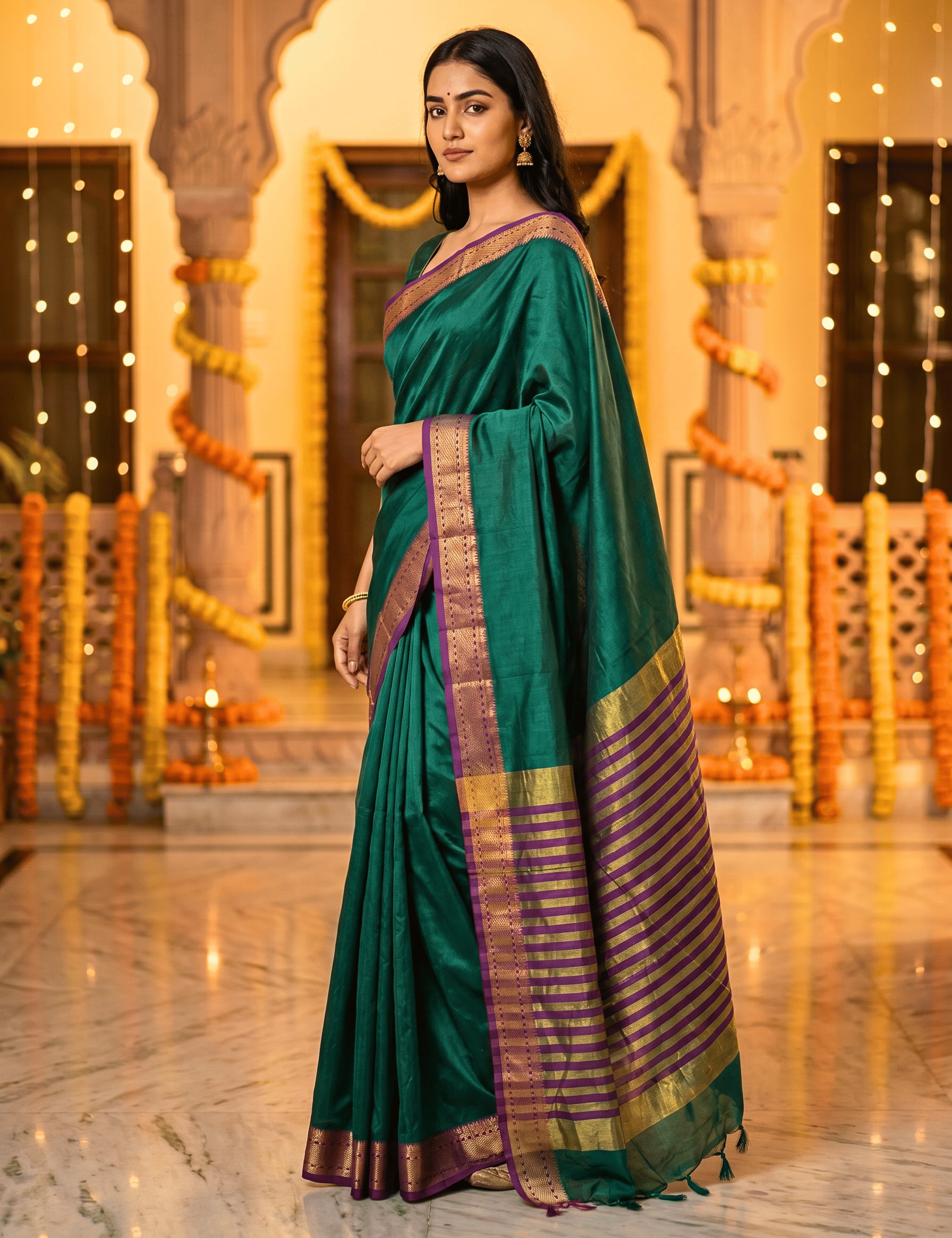 Solid Cotton Blend Saree