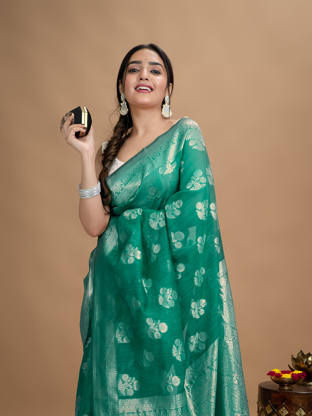 Floral Cotton Linen Saree