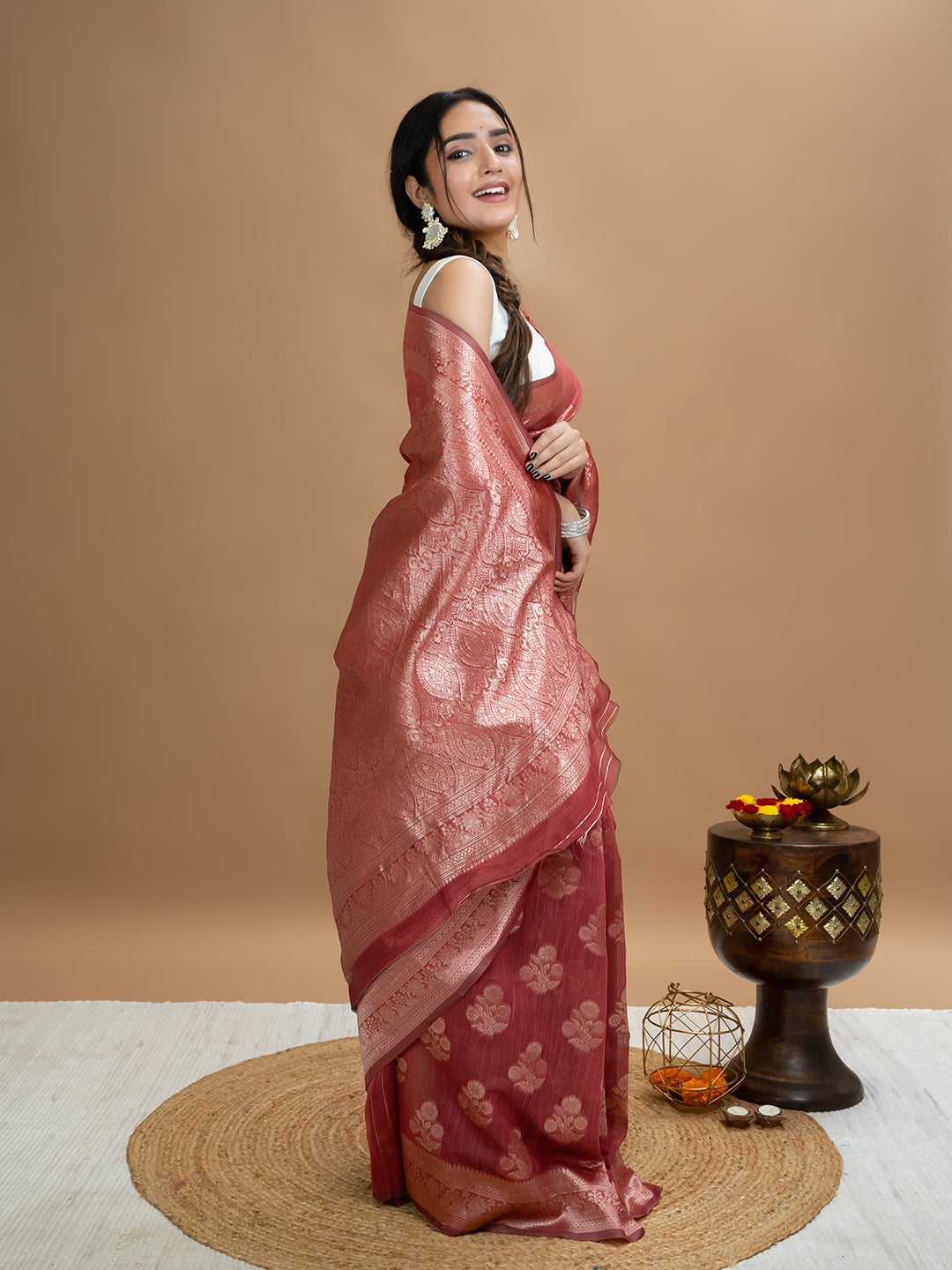 Floral Cotton Linen Saree