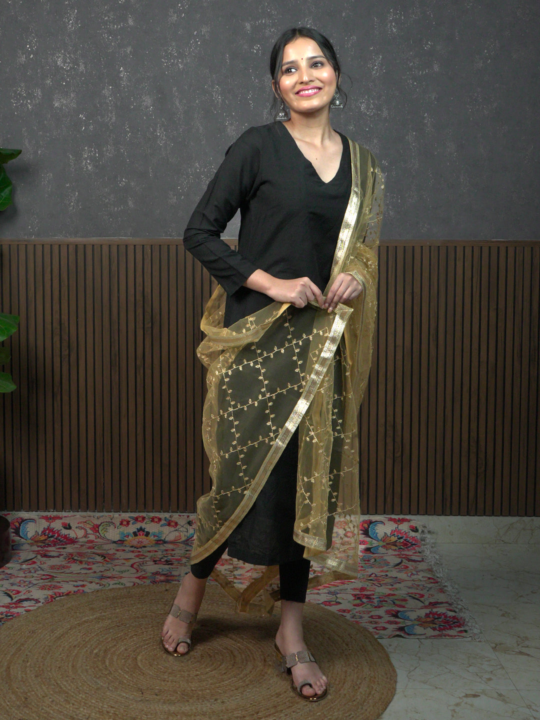 Jaal Embroidery Net Dupatta