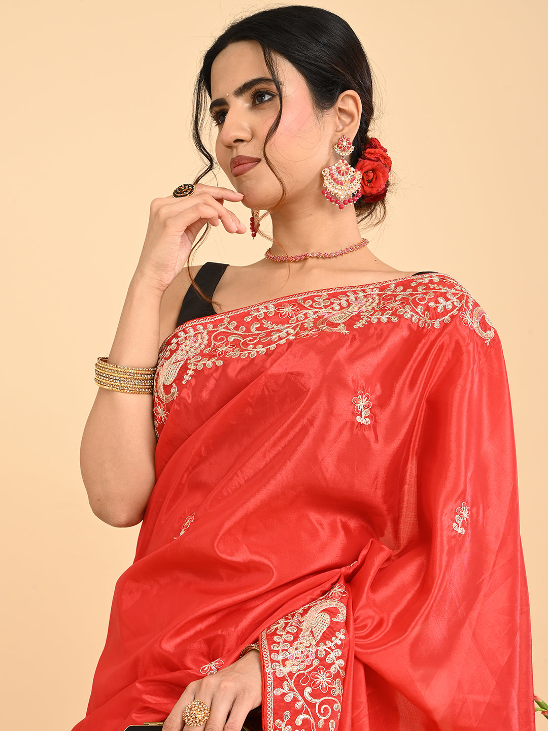 Embroidered Zardozi Crepe Silk Saree