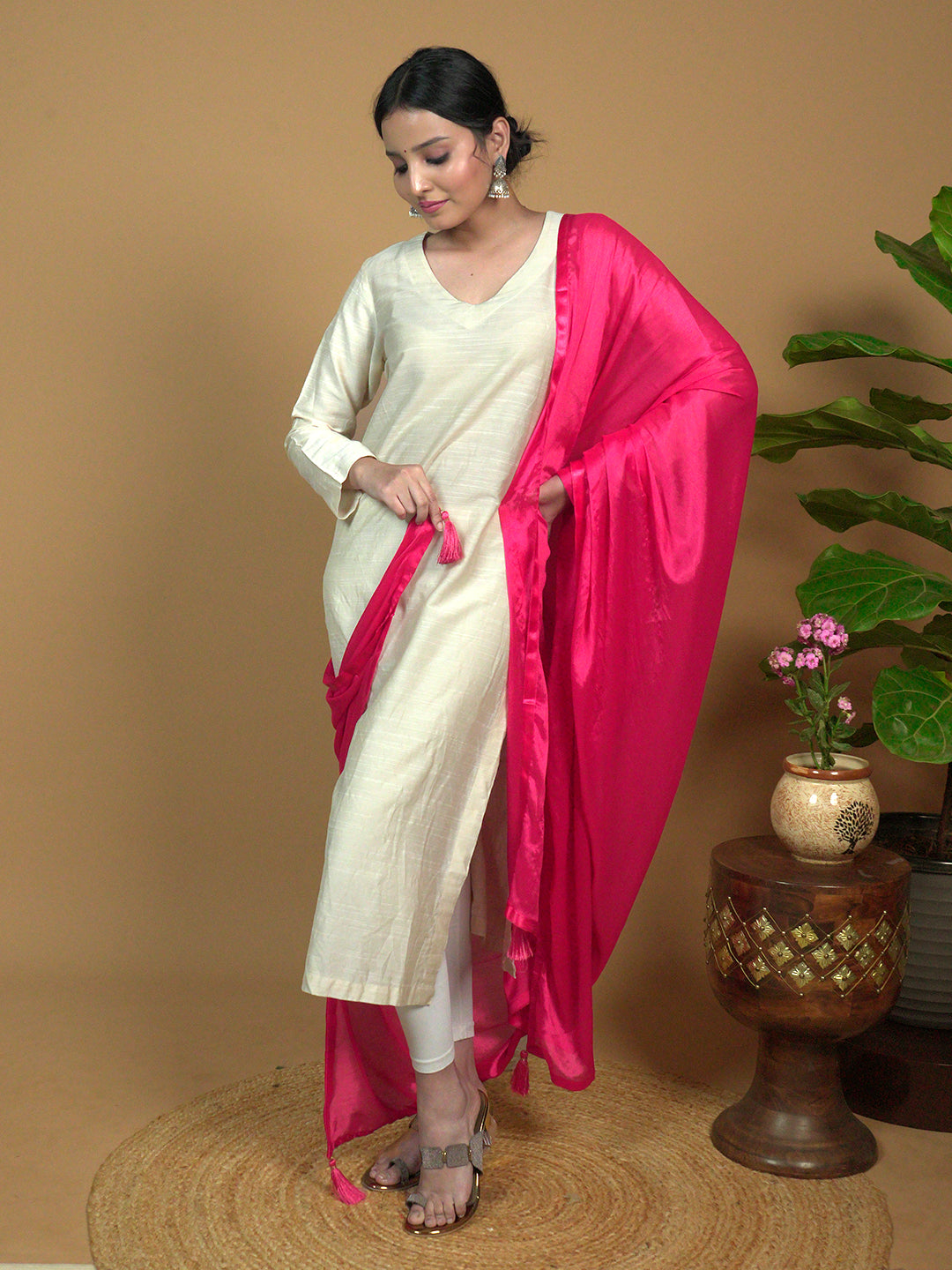 Solid Satin Crepe Dupatta