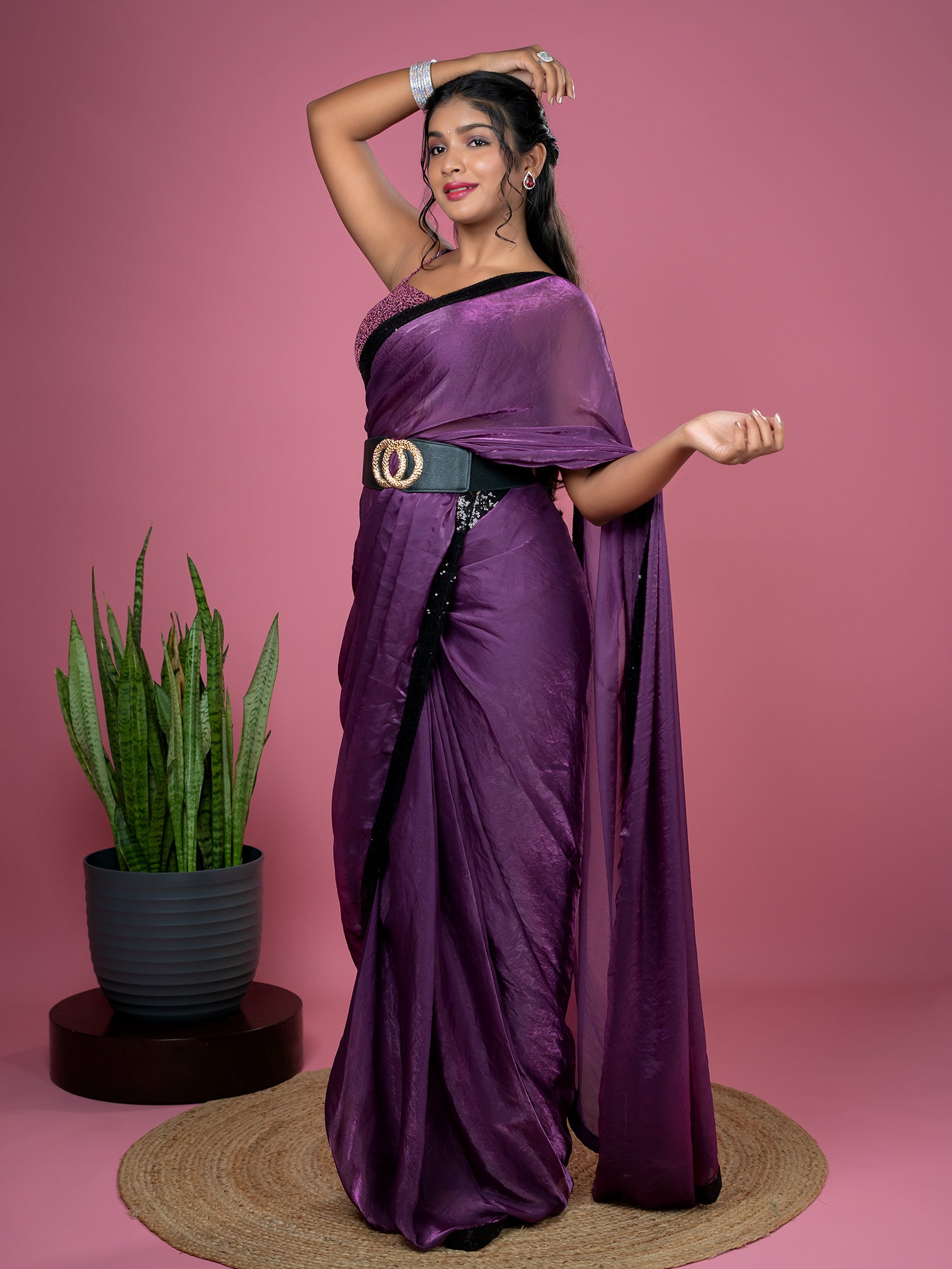 Purple Ready to Wear Party Saree