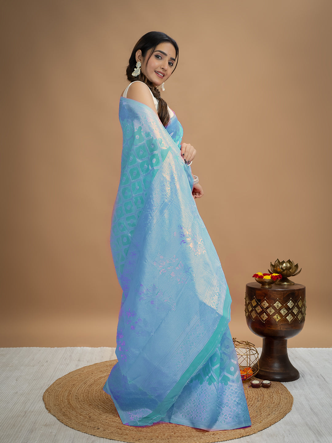Floral Cotton Linen Saree