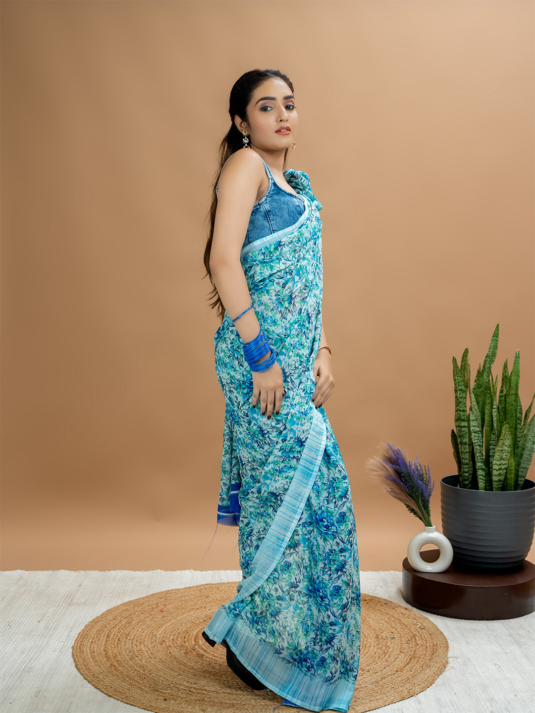 Floral Powder Crepe Saree